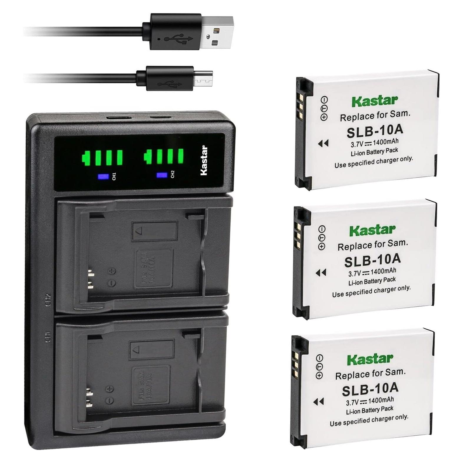 Kastar Cargador USB Dual + 3 Baterías 1400mAh para Cámaras