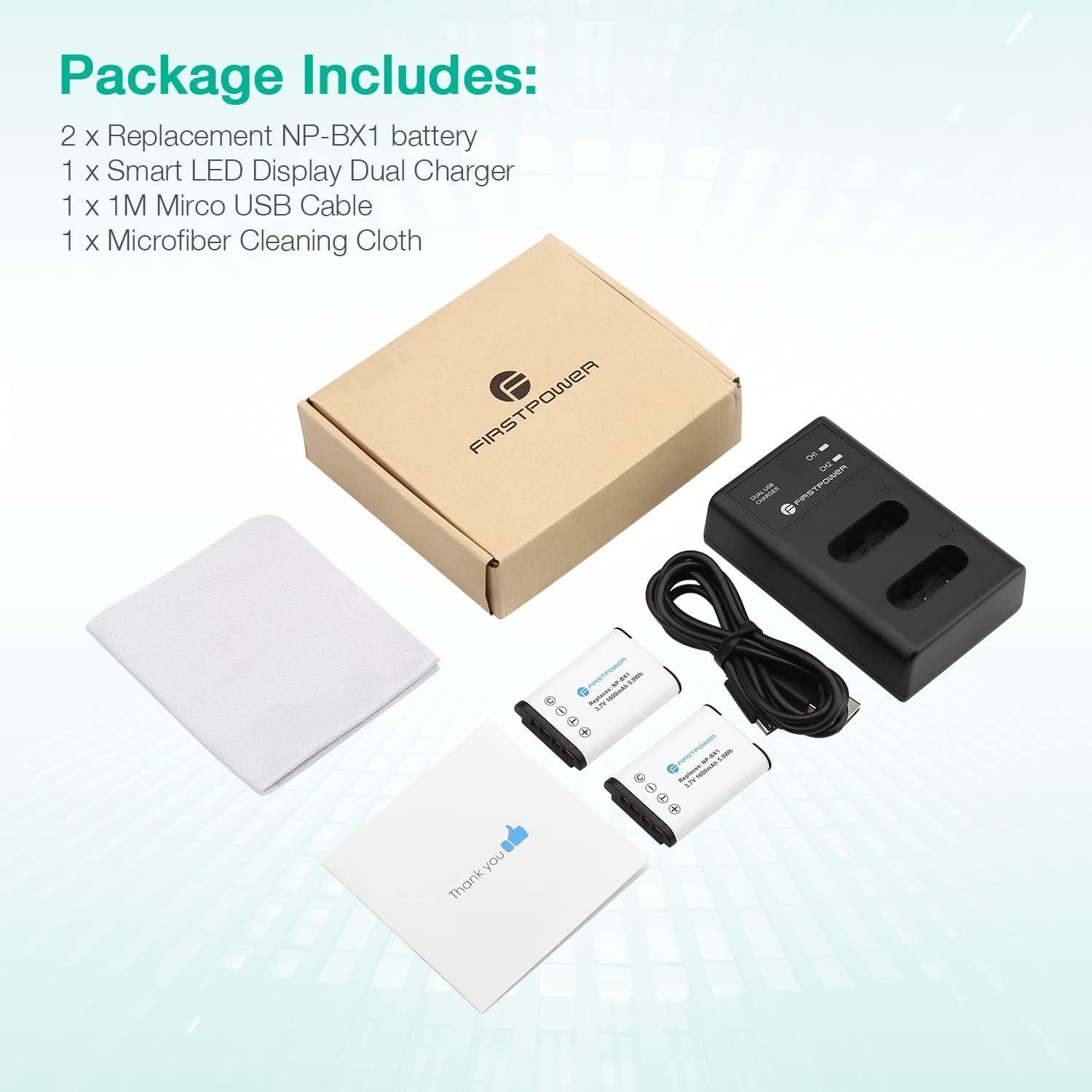 Batería FirstPower NP-BX1 Doble + Cargador USB para Sony