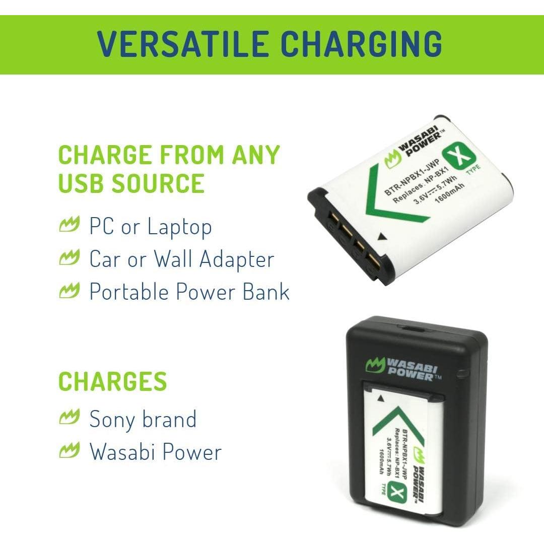 Kit de Baterías Wasabi Power NP-BX1 y Cargador USB Dual