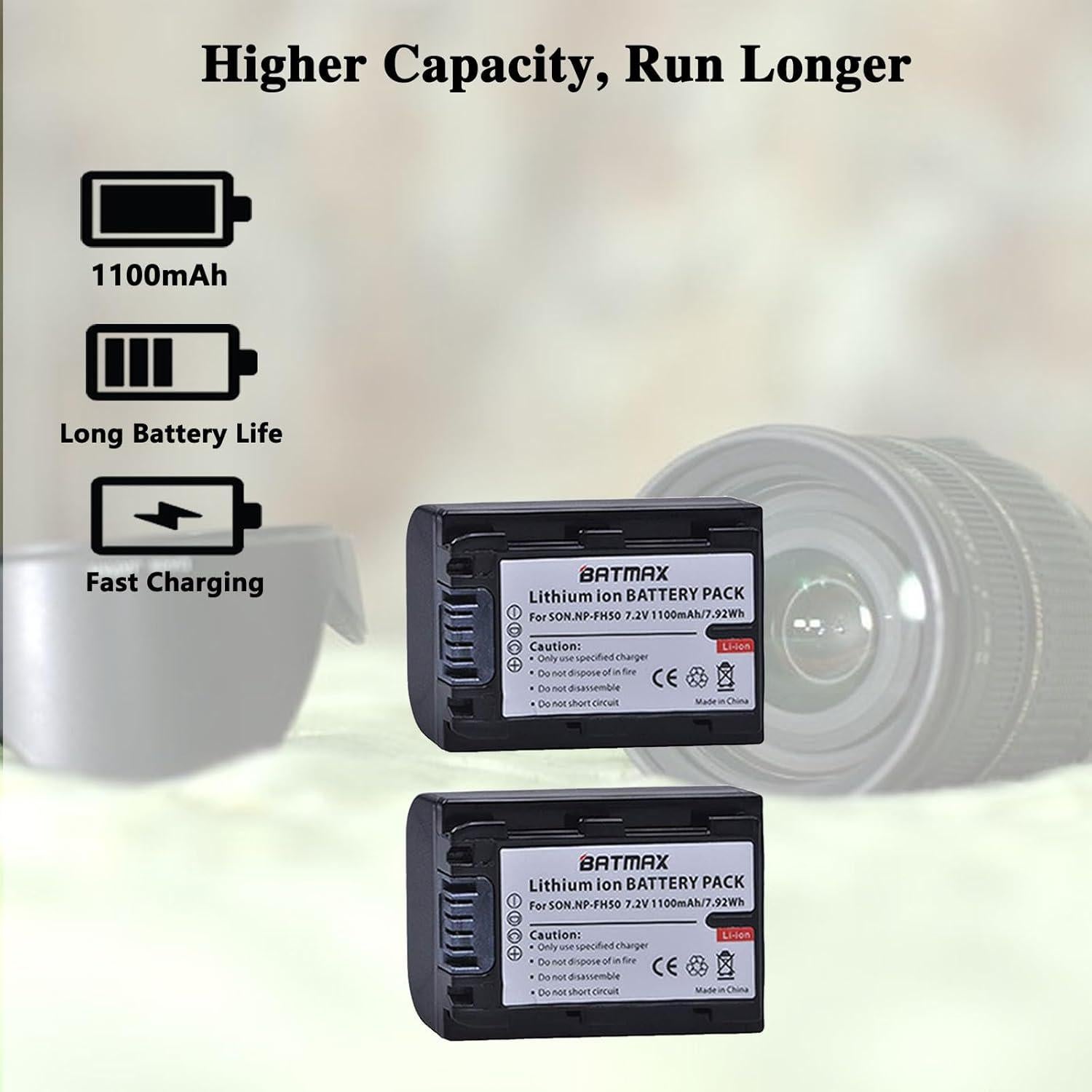 Batería Batmax NP-FH50 1100mAh + Cargador USB LCD para Sony