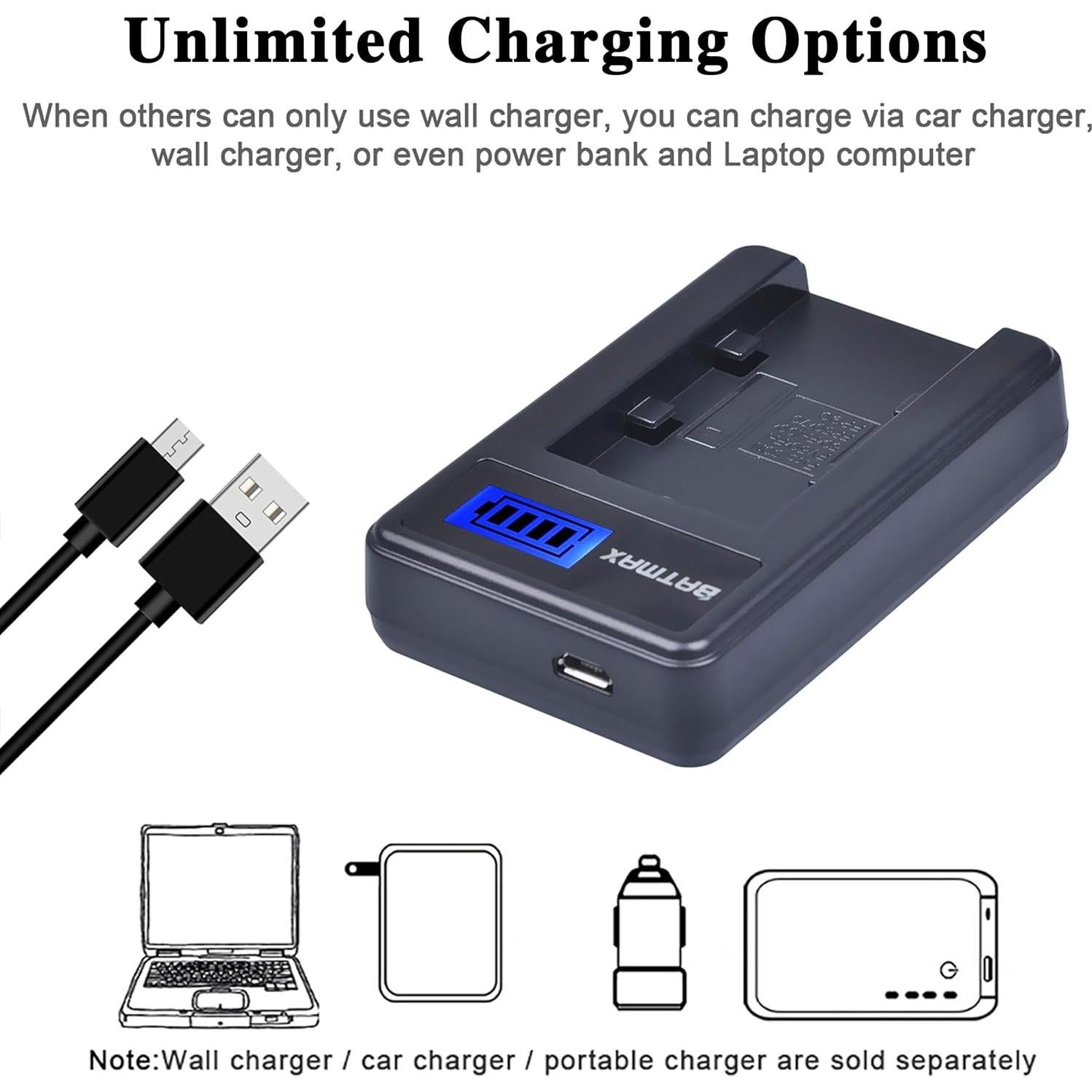 Batería Batmax NP-FH50 1100mAh + Cargador USB LCD para Sony