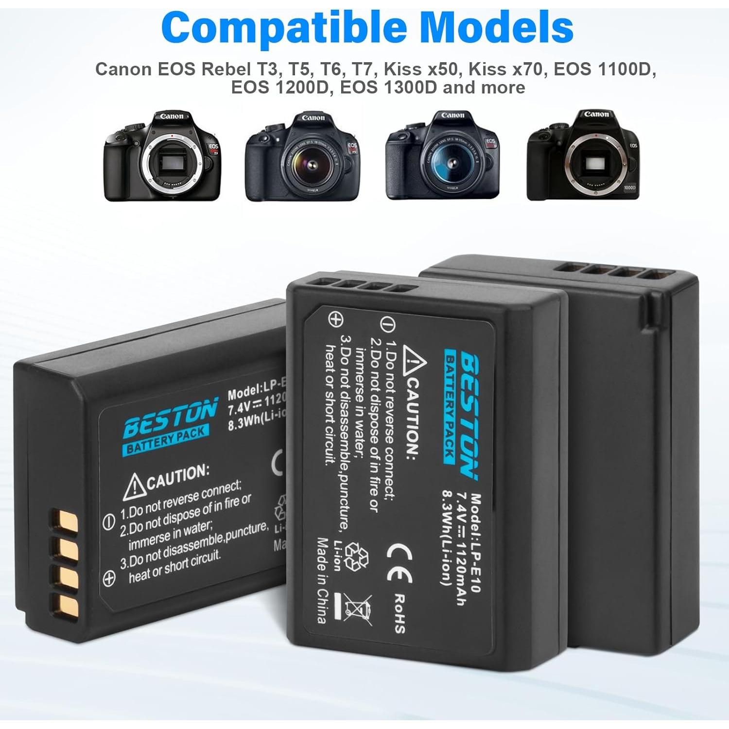 Batería y Cargador Beston LP-E10 para Cámara Canon DSLR - 3 Piezas