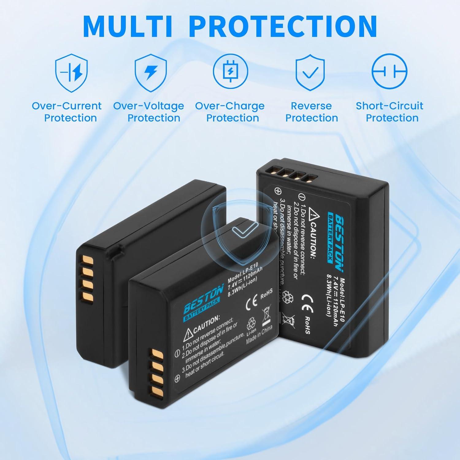 Batería y Cargador Beston LP-E10 para Cámara Canon DSLR - 3 Piezas