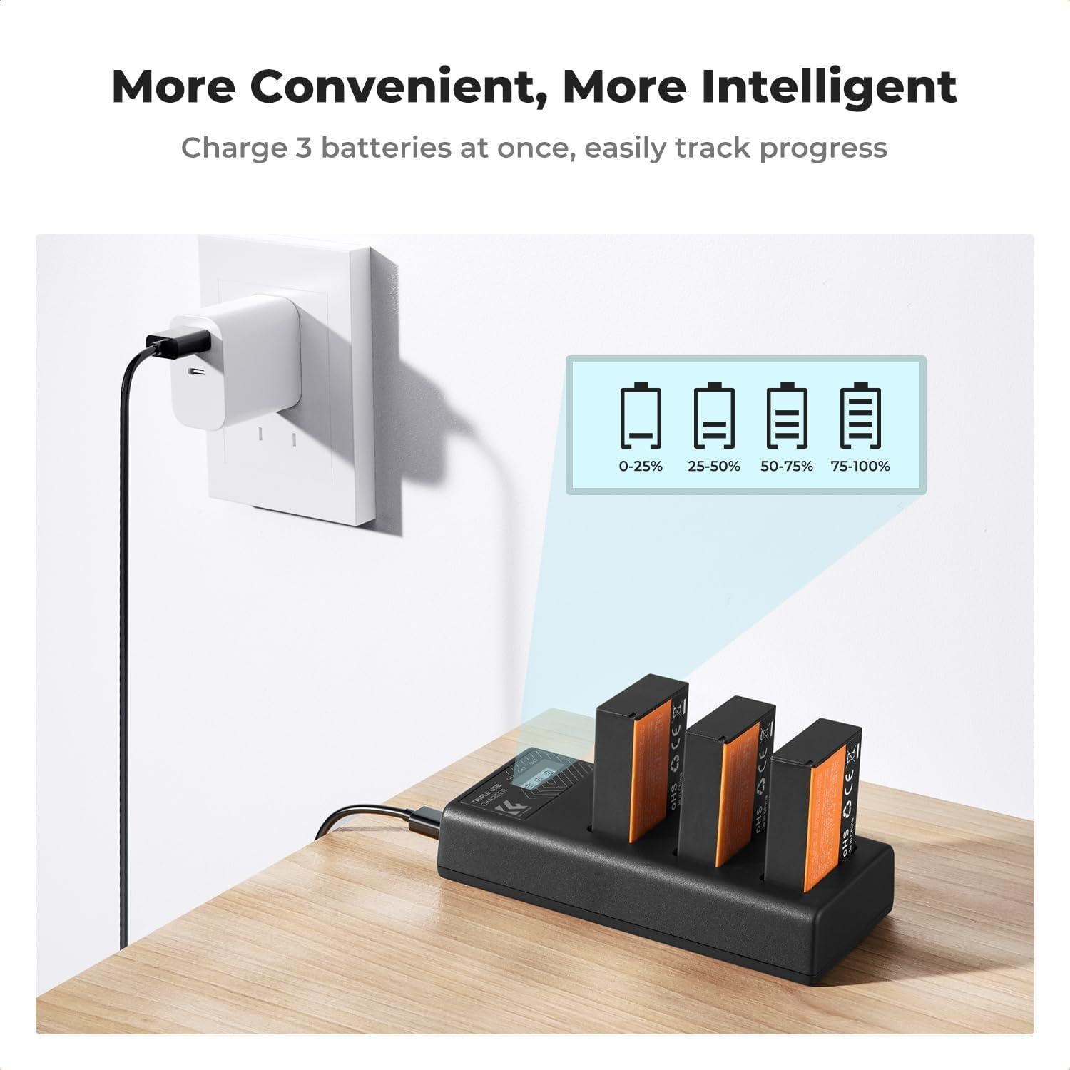 K&F CONCEPT 3 Baterías LP-E17 y Cargador LCD 3 Ranuras Canon