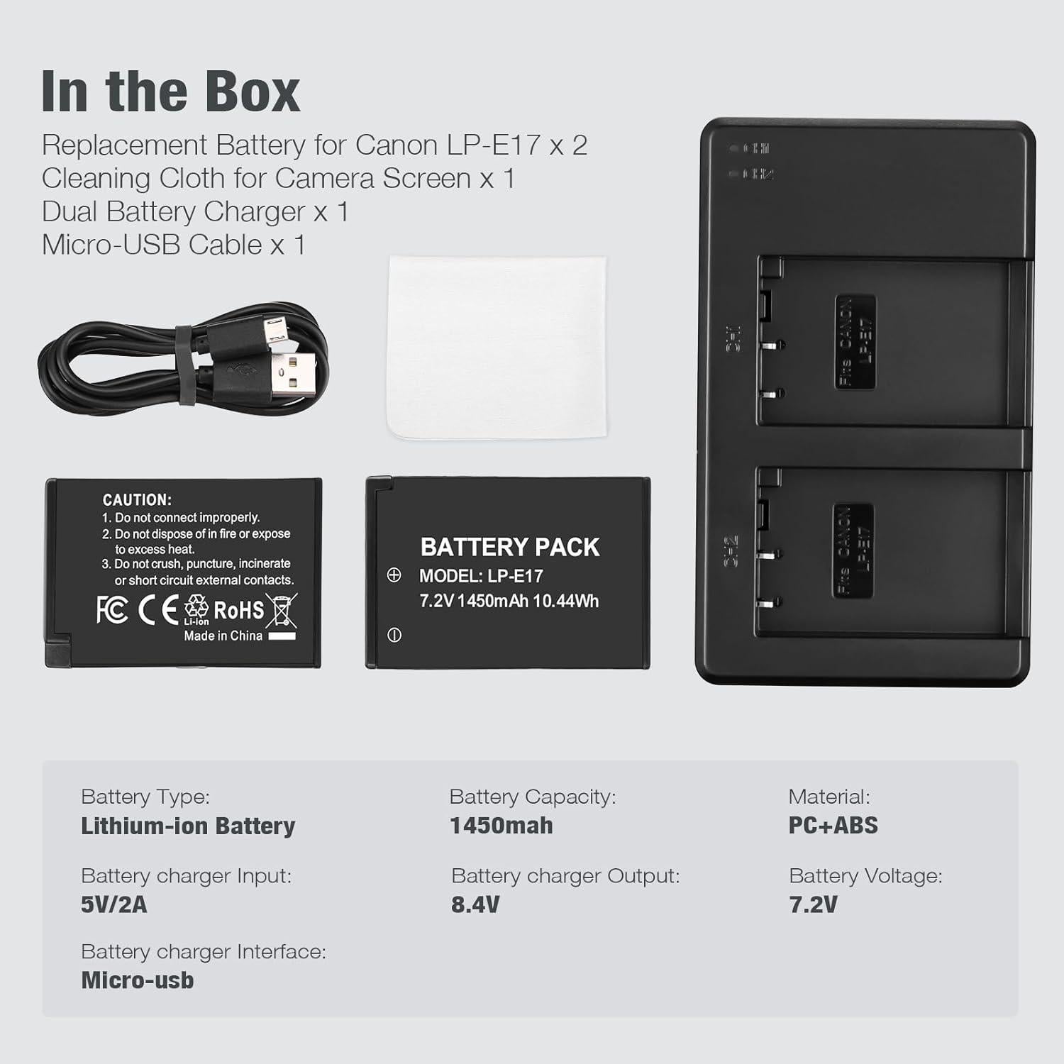 Paquete de Batería LP-E17 + Cargador USB Doble Dutyone