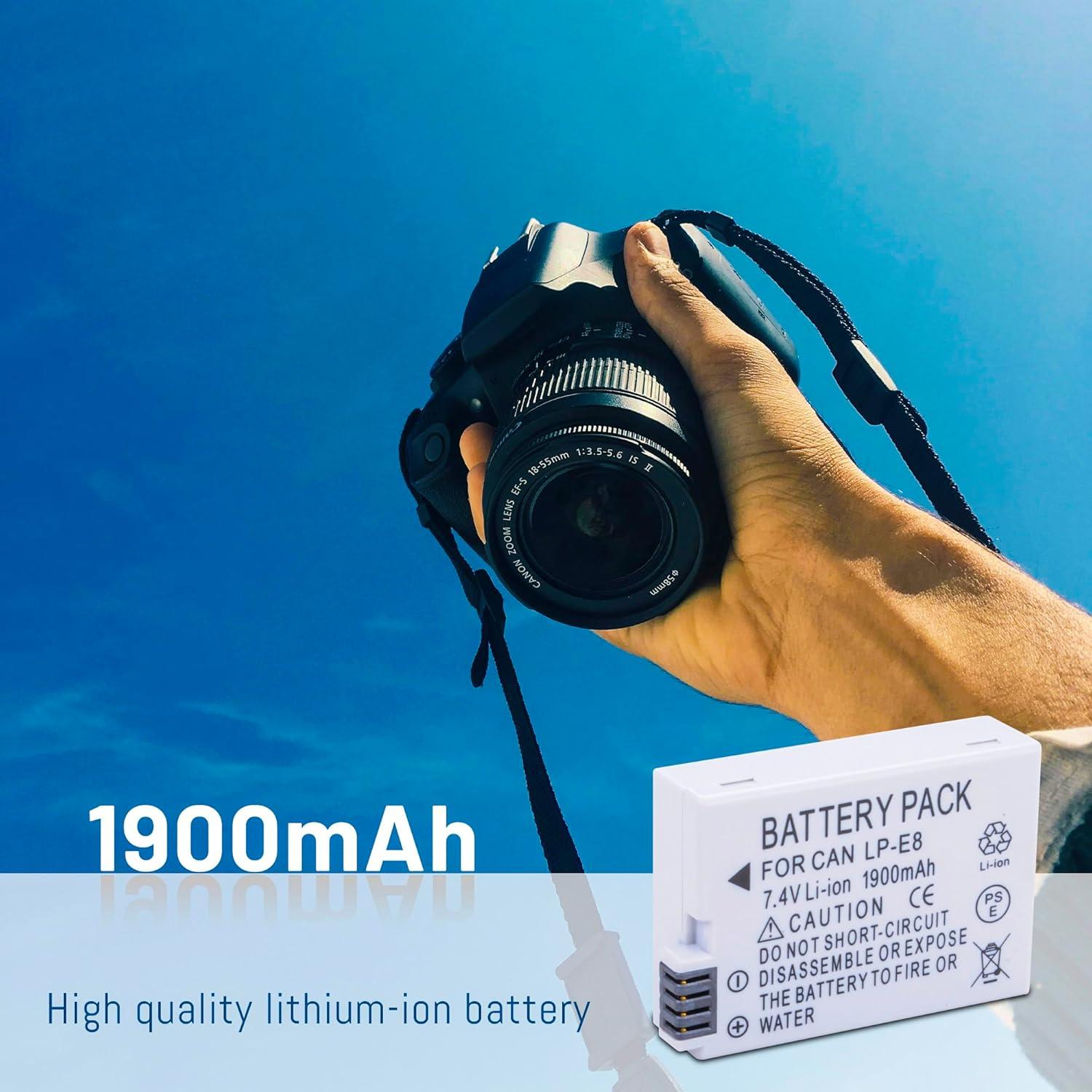 Paquete 3 Baterías LP-E8 + Cargador LCD para Canon EOS