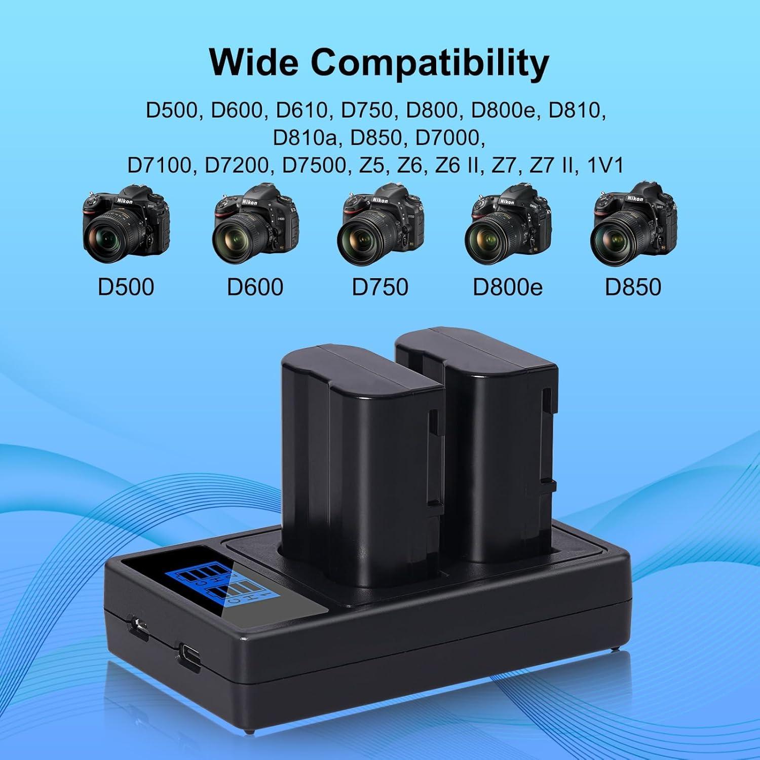 Juego de Cargador y 2 Baterías EN-EL15 para Nikon 2200mAh