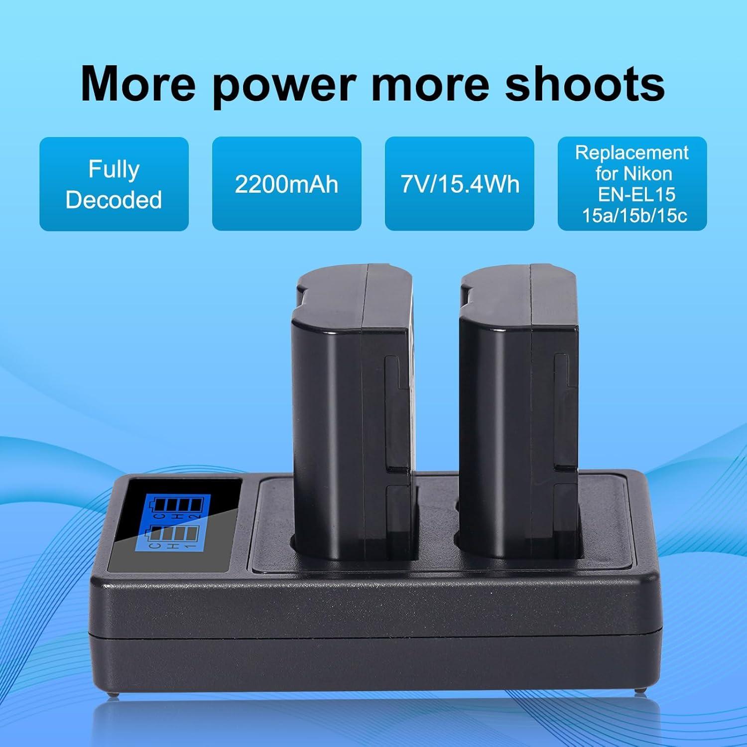 Juego de Cargador y 2 Baterías EN-EL15 para Nikon 2200mAh