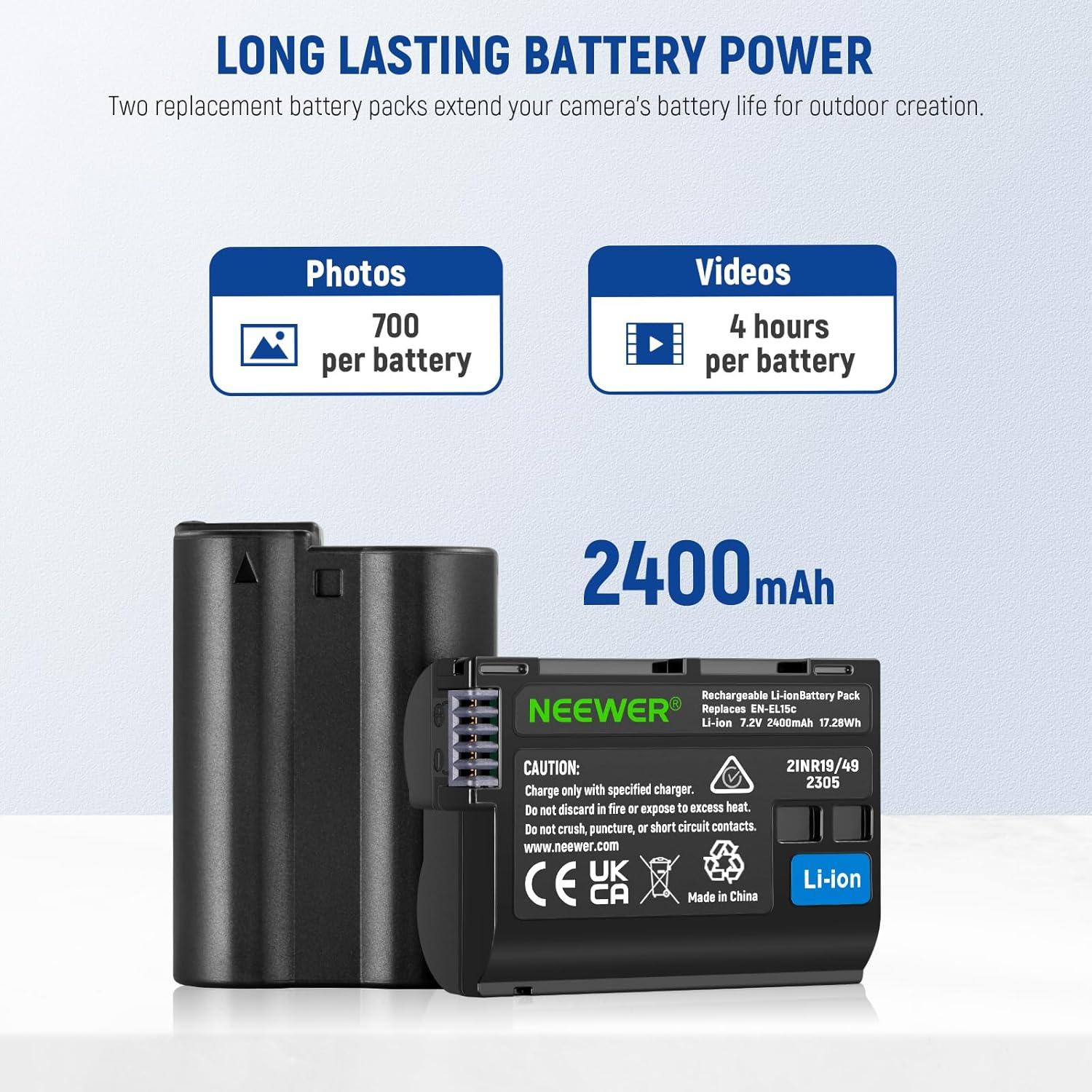 Conjunto Batería y Cargador NEEWER EN-EL15c 2400mAh Doble Canal