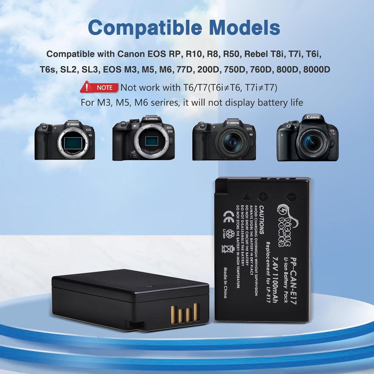 Paquete 2 Baterías LP-E17 + Cargador Doble LED Pickle Power