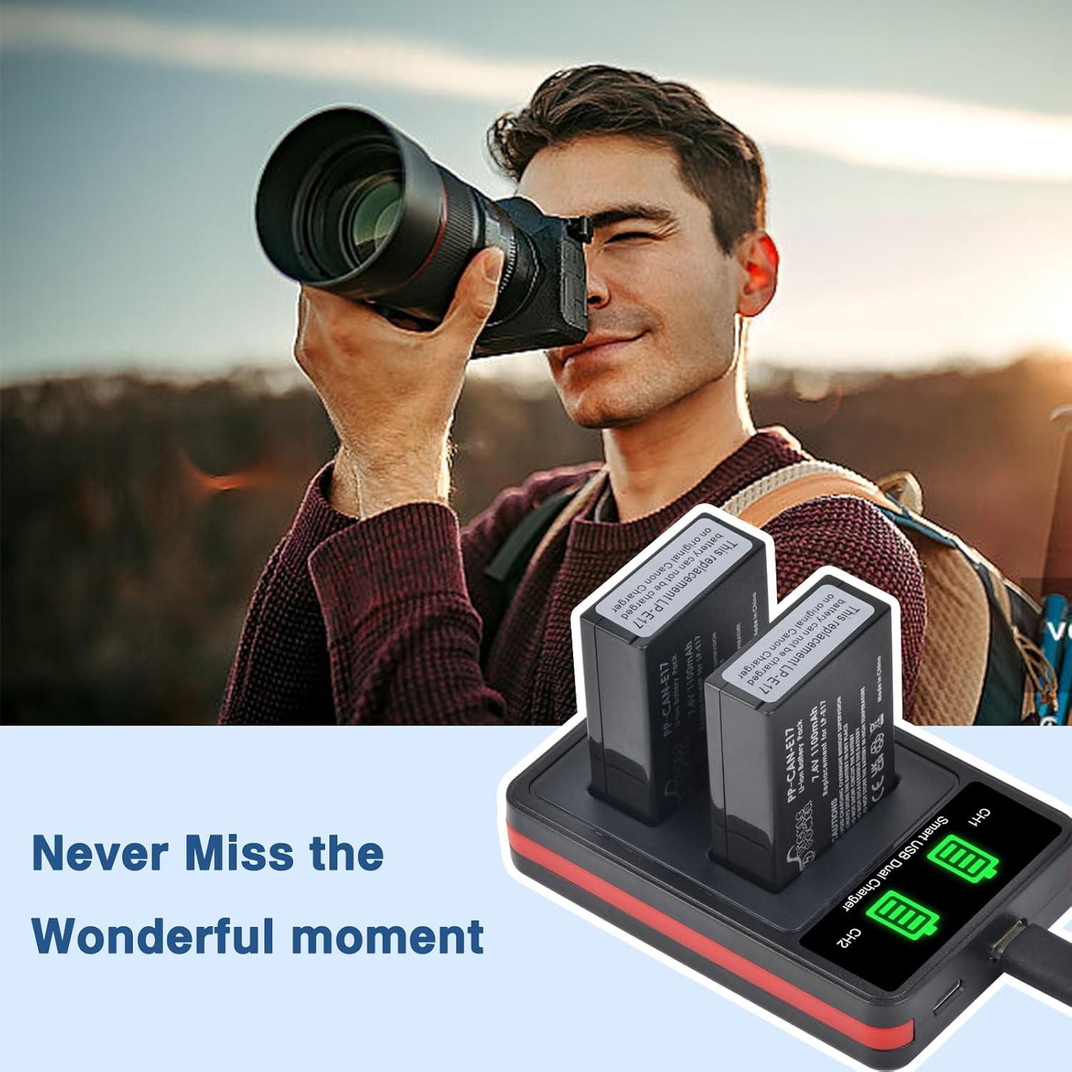 Paquete 2 Baterías LP-E17 + Cargador Doble LED Pickle Power