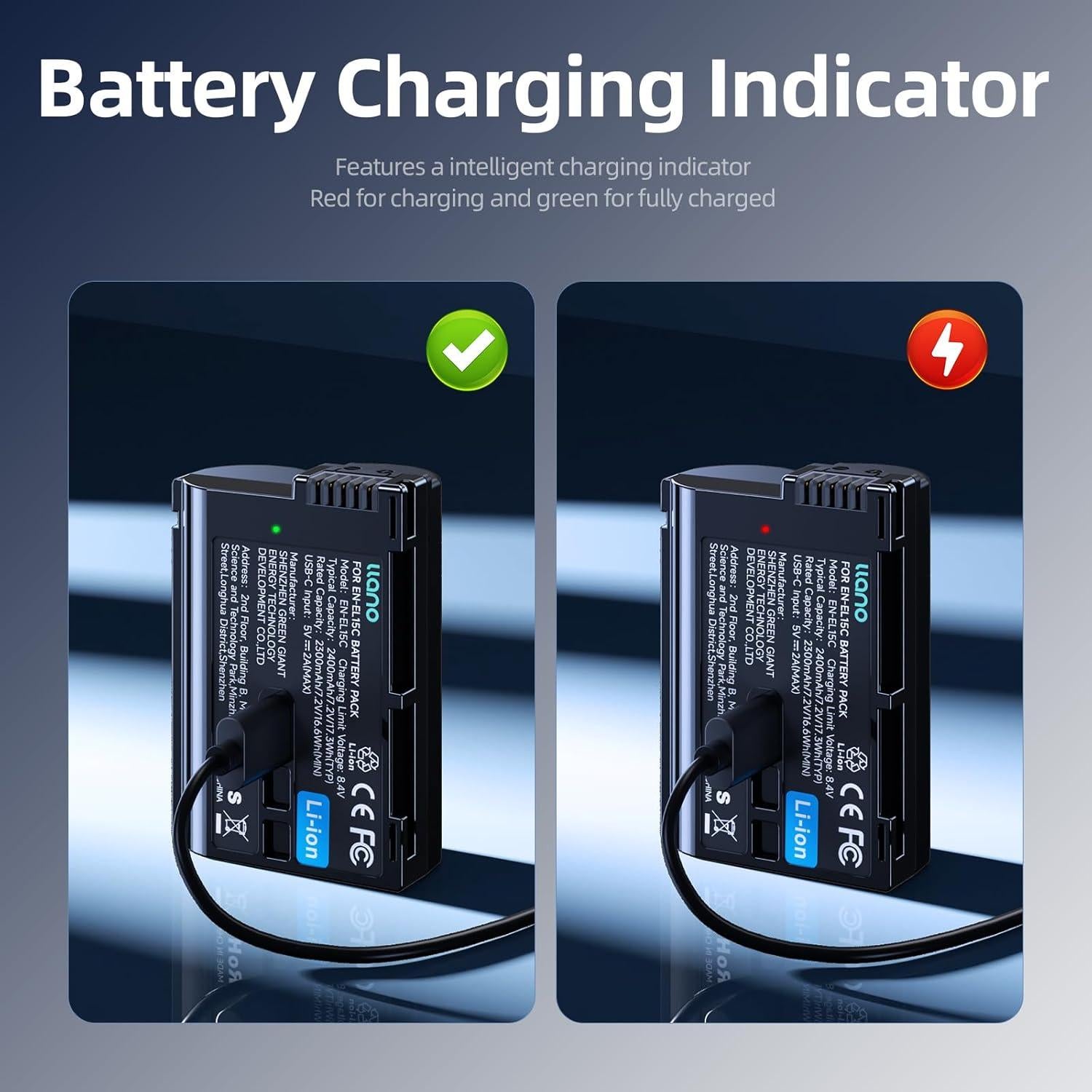 Batería Llano EN-EL15C USB-C 2400mAh para Nikon Z8, Z6, D850