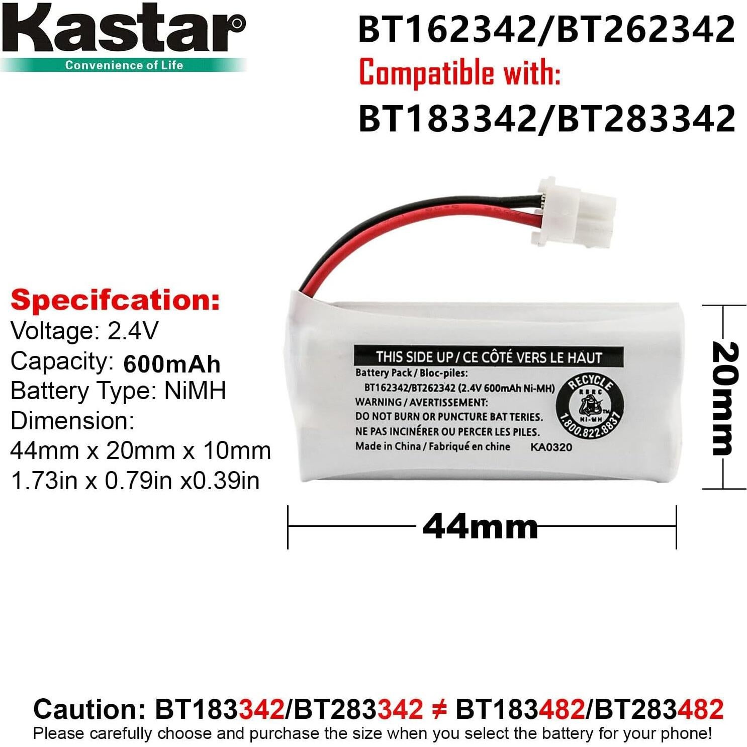 Batería Kastar Ni-MH 600mAh para Teléfonos Inalámbricos