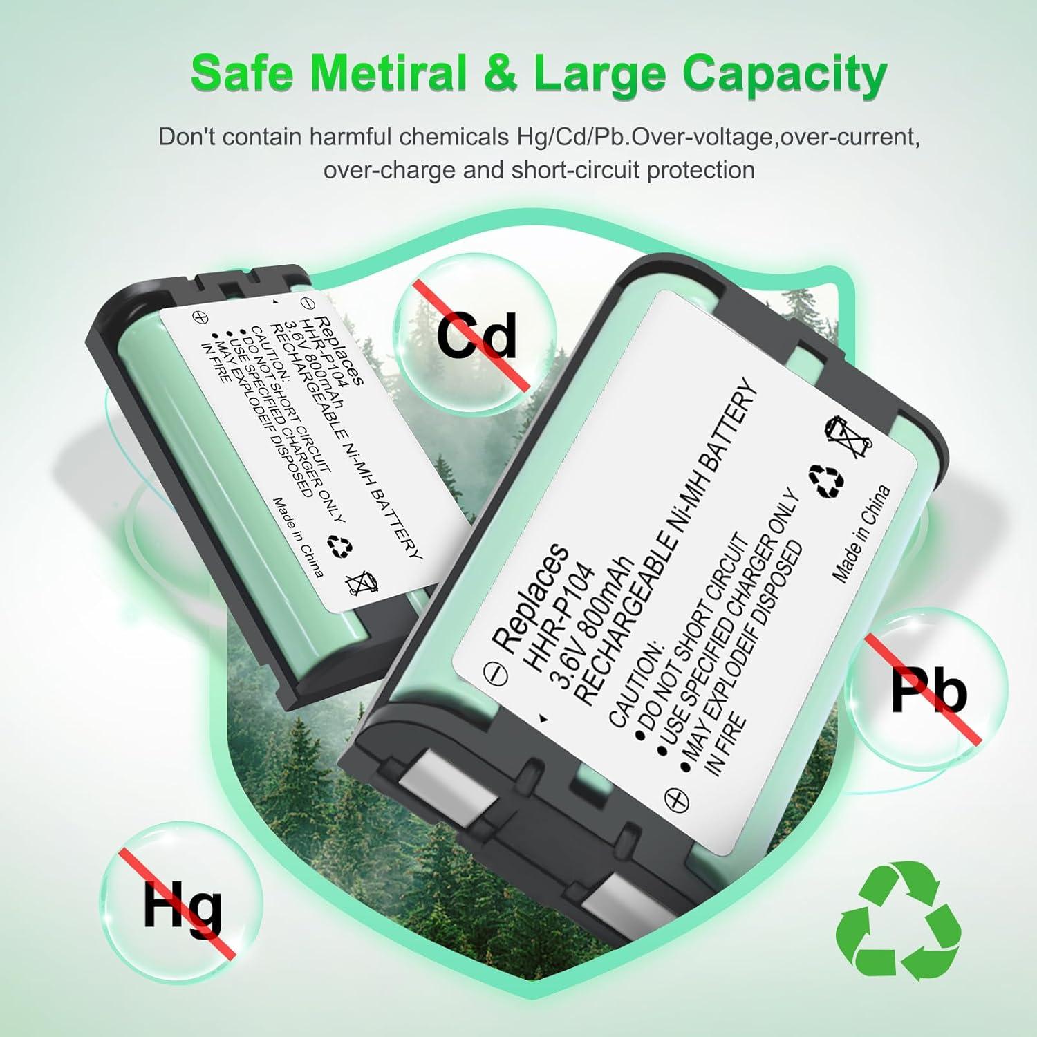 2 Baterías Recargables NiMH HHR-P104 800mAh 3.6V para Panasonic