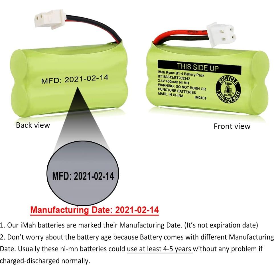 Baterías Ni-MH iMah Ryme B1-4 BT183342 2.4V 400mAh - Paquete de 2