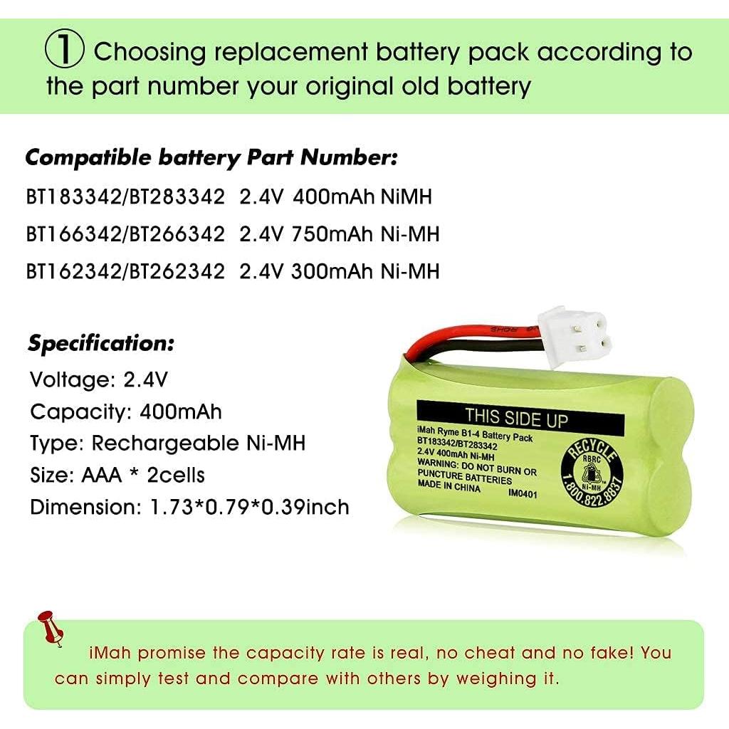 Baterías Ni-MH iMah Ryme B1-4 BT183342 2.4V 400mAh - Paquete de 2