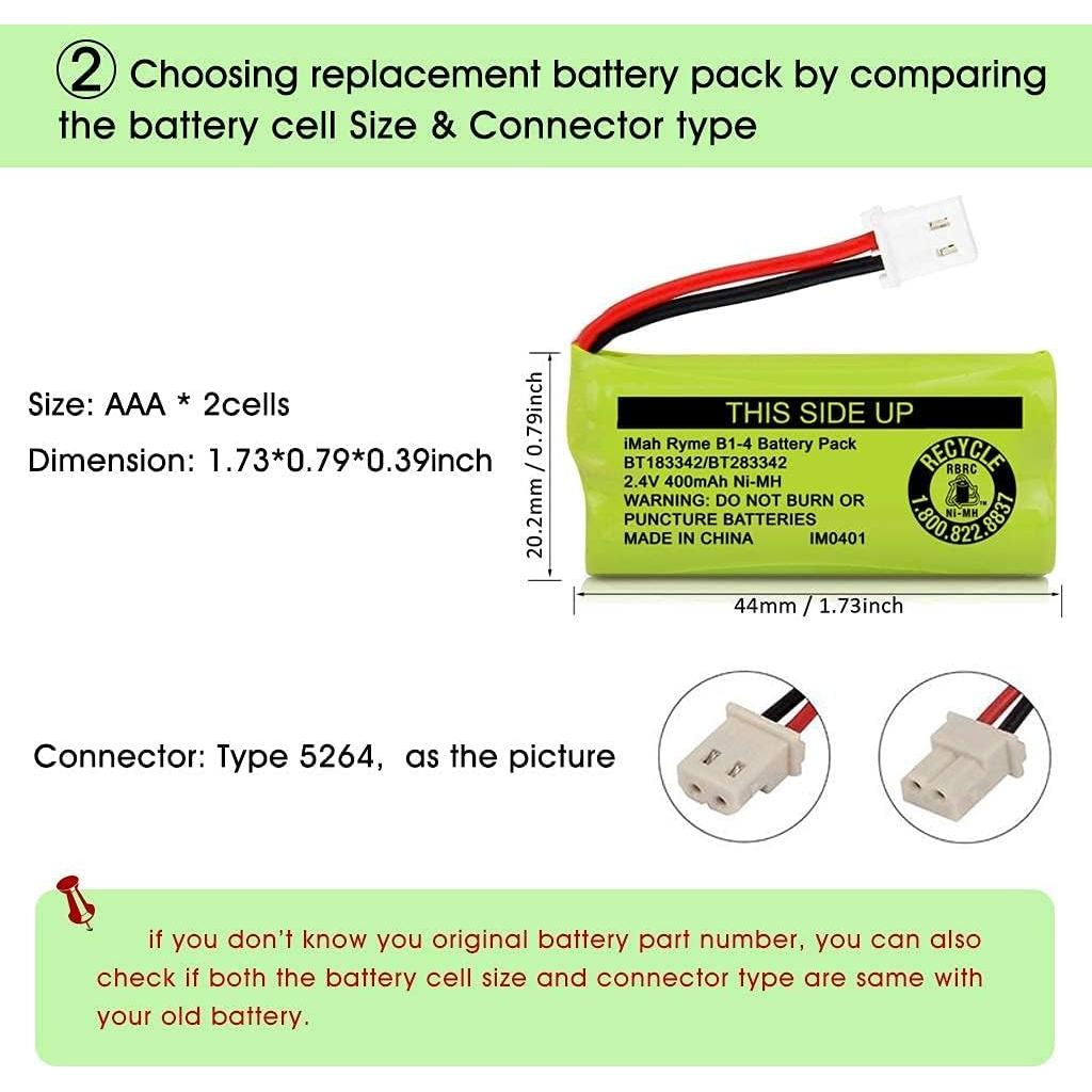 Baterías Ni-MH iMah Ryme B1-4 BT183342 2.4V 400mAh - Paquete de 2