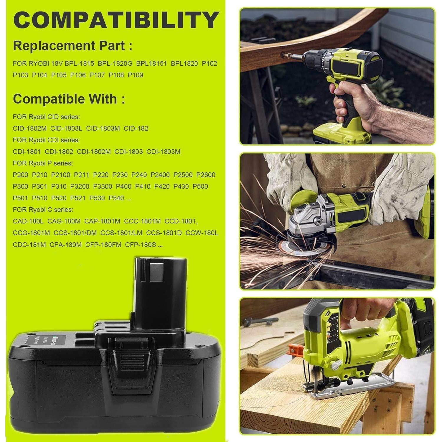 Batería ARyee 18V 6.0Ah 2-Pack para herramientas Ryobi