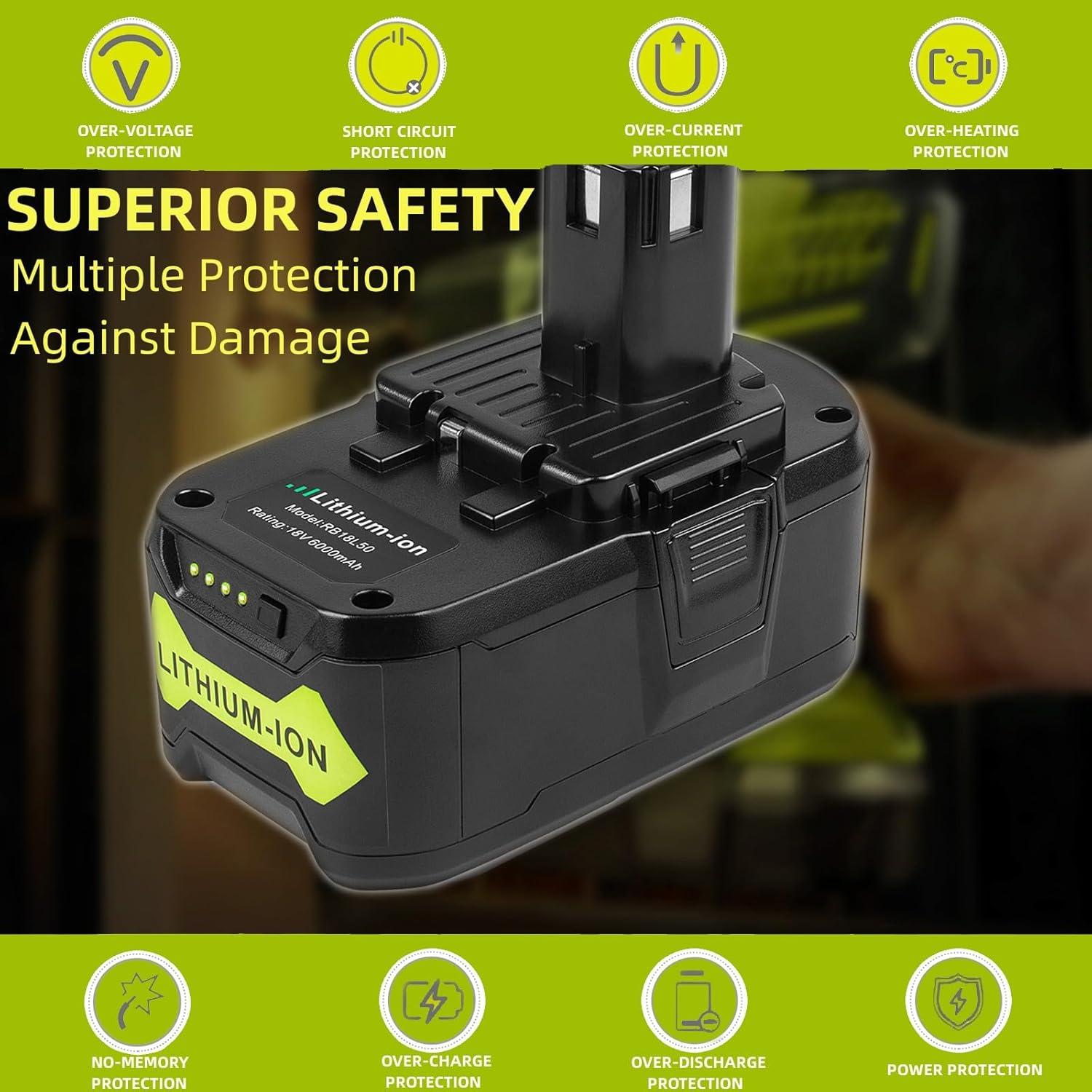 Batería ARyee 18V 6.0Ah 2-Pack para herramientas Ryobi