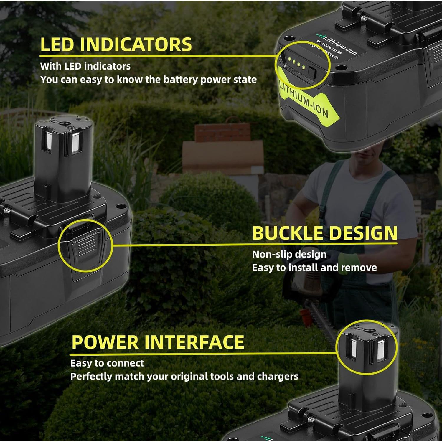 Batería ARyee 18V 6.0Ah 2-Pack para herramientas Ryobi