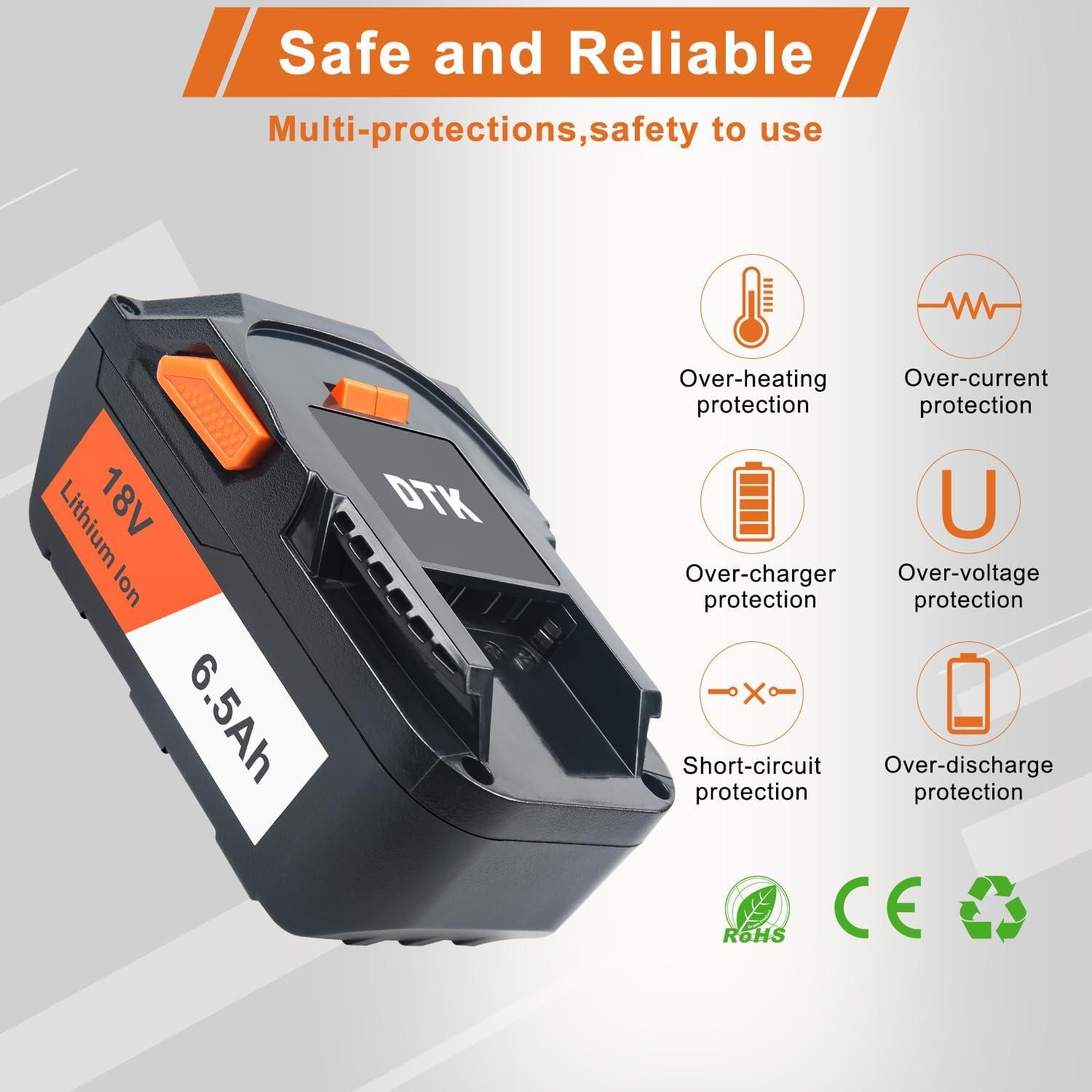 Batería de Reemplazo DTK 18V 6500mAh para Herramientas RIDGID