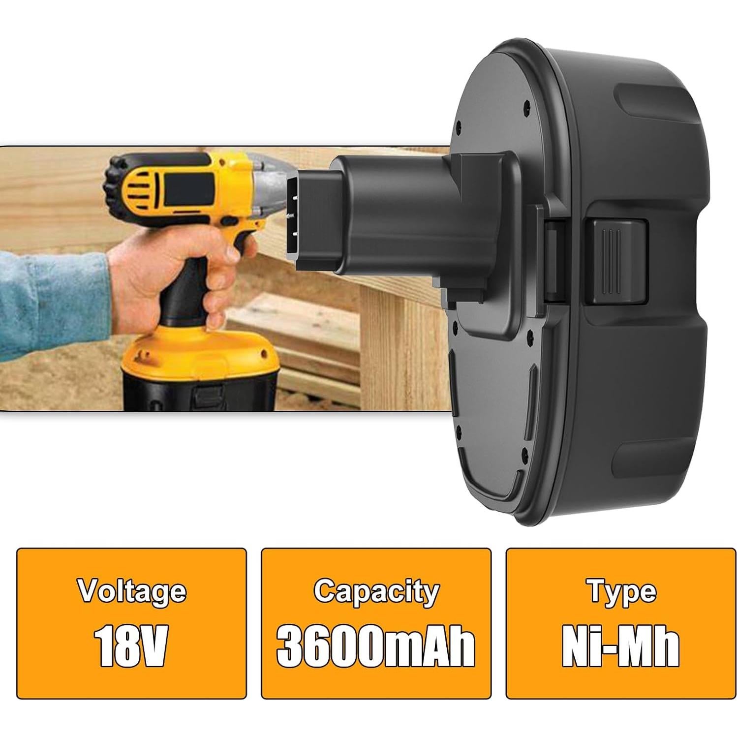 Batería de Reemplazo Ni-Mh 18V Dosctt para Dewalt DC9098