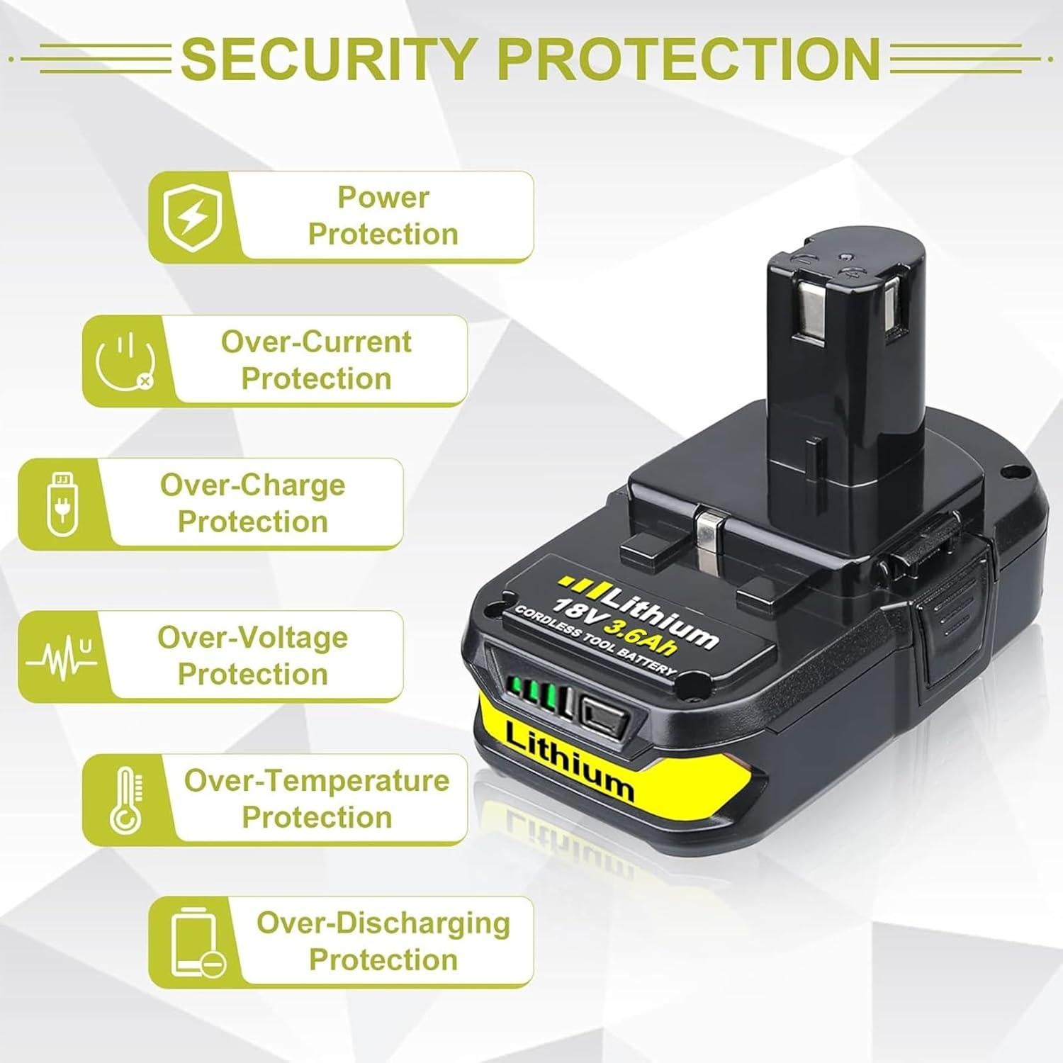VANTTECH 2Packs P102 18V 3.6Ah Battery Replacement for Ryobi 18V Lithium Ion Battery P108 P103 P105 P107 P109 P104 Compatible with Ryobi 18-Volt Plus Power Tools