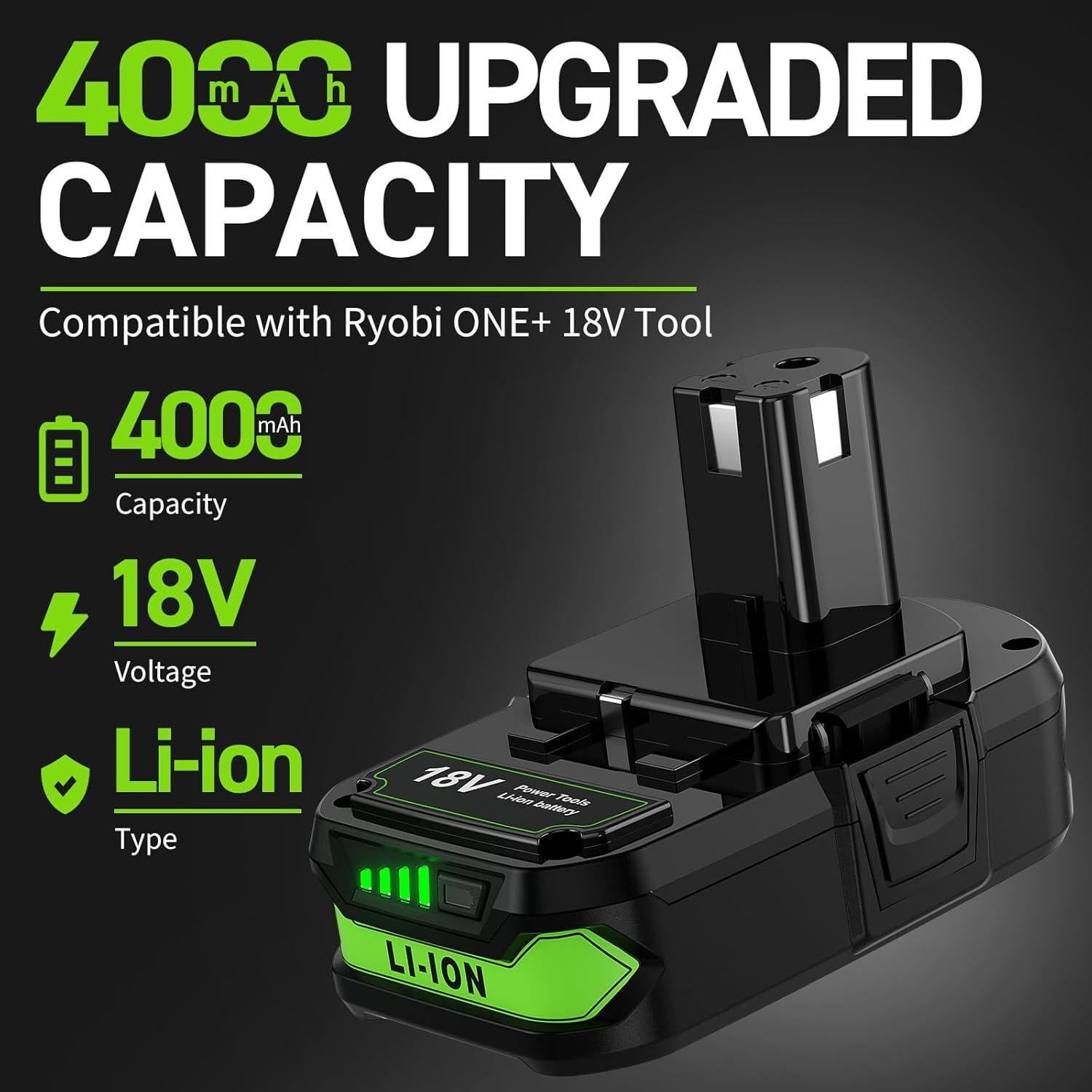 Batería de Litio 18V 4.0Ah Ryobi P102 P103 P104 P105 - 2 Paquetes