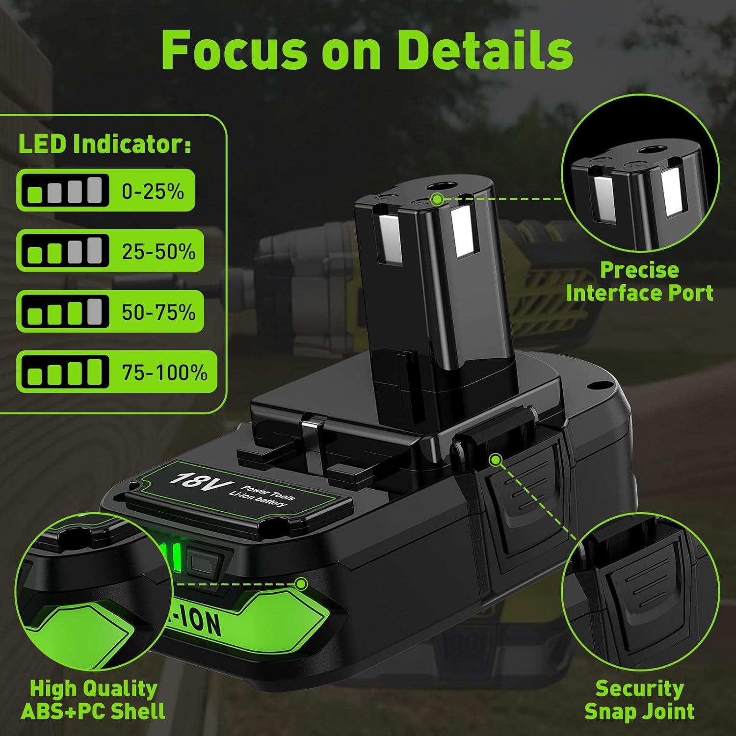 Batería de Litio 18V 4.0Ah Ryobi P102 P103 P104 P105 - 2 Paquetes