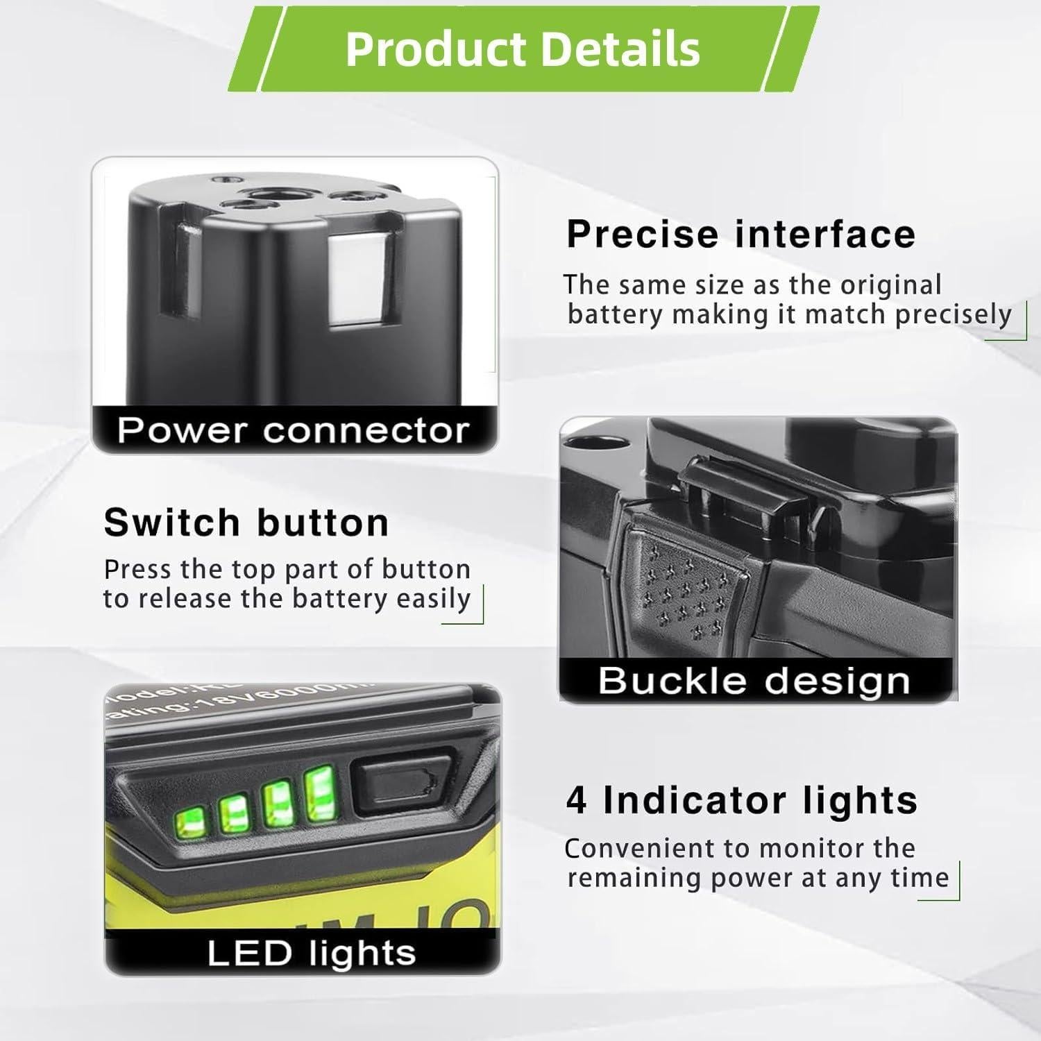 Batería de Reemplazo ARyee 18V 6.0Ah para Ryobi ONE+