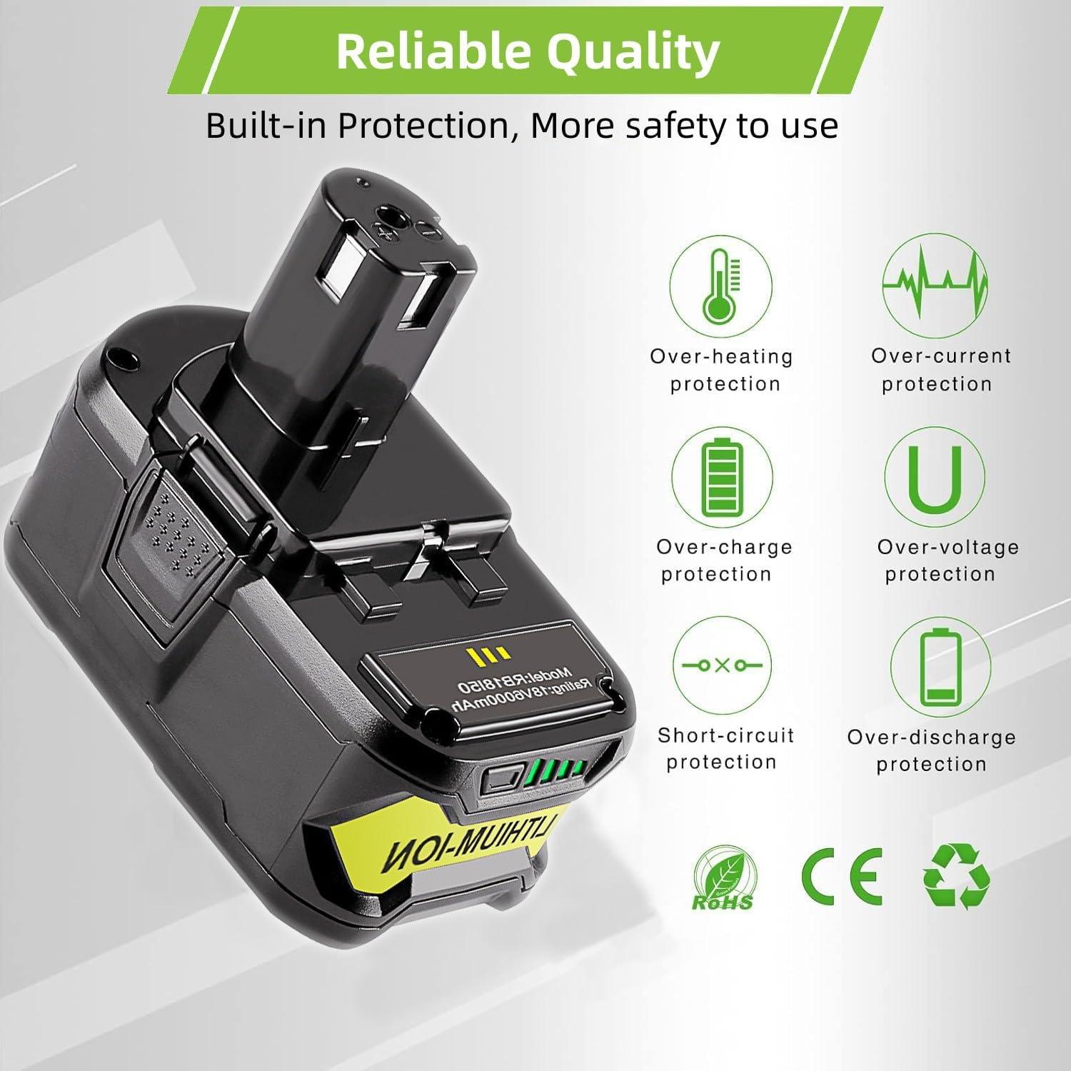 Batería de Reemplazo ARyee 18V 6.0Ah para Ryobi ONE+