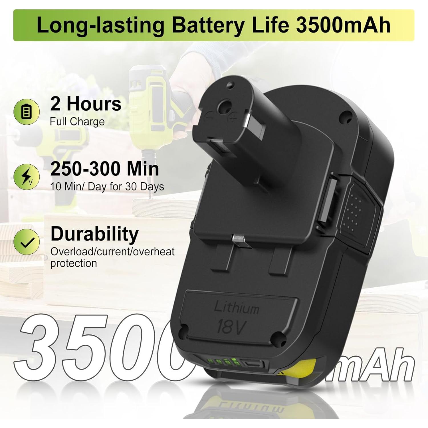 Batería de Litio 18V 3.5Ah Powilling para Ryobi P102 P108