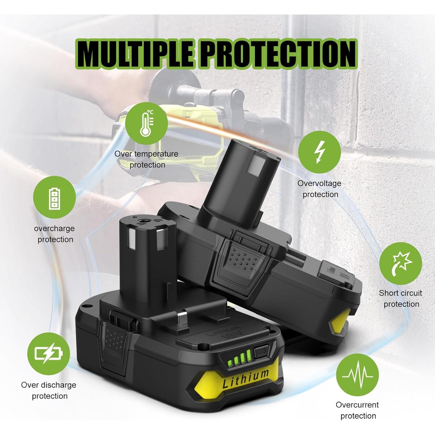 Batería de Litio 18V 3.5Ah Powilling para Ryobi P102 P108