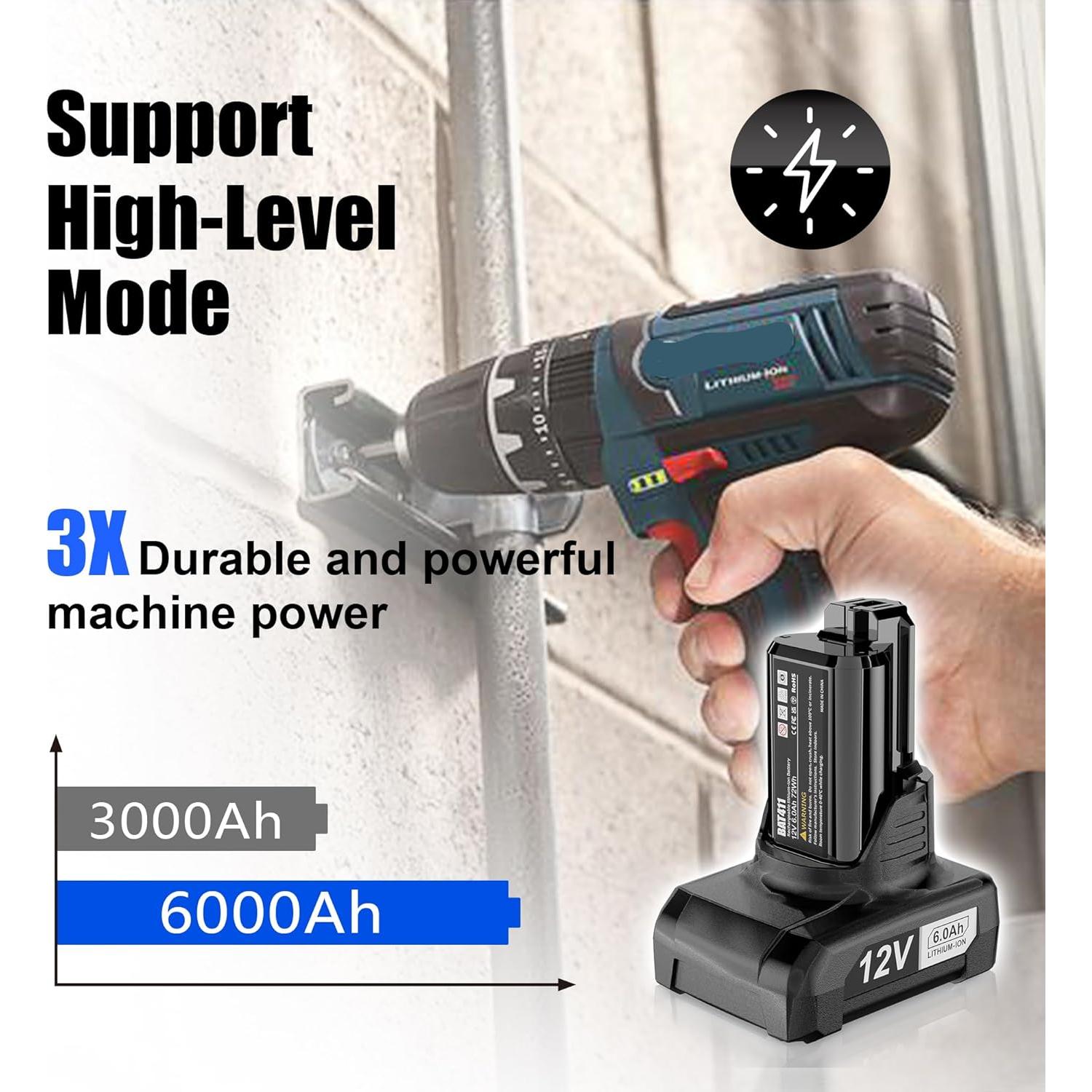 Batería de Reemplazo 6.0Ah Bosch 12V CaliHutt - Alta Capacidad