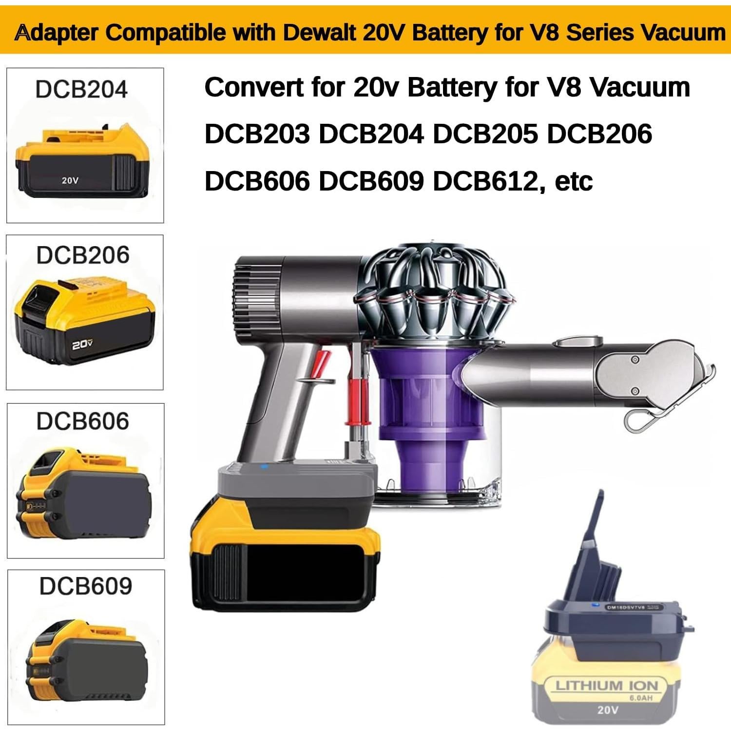 Adaptador de Batería Swidan para Dyson V7 V8 Compatible con Dewalt 20V