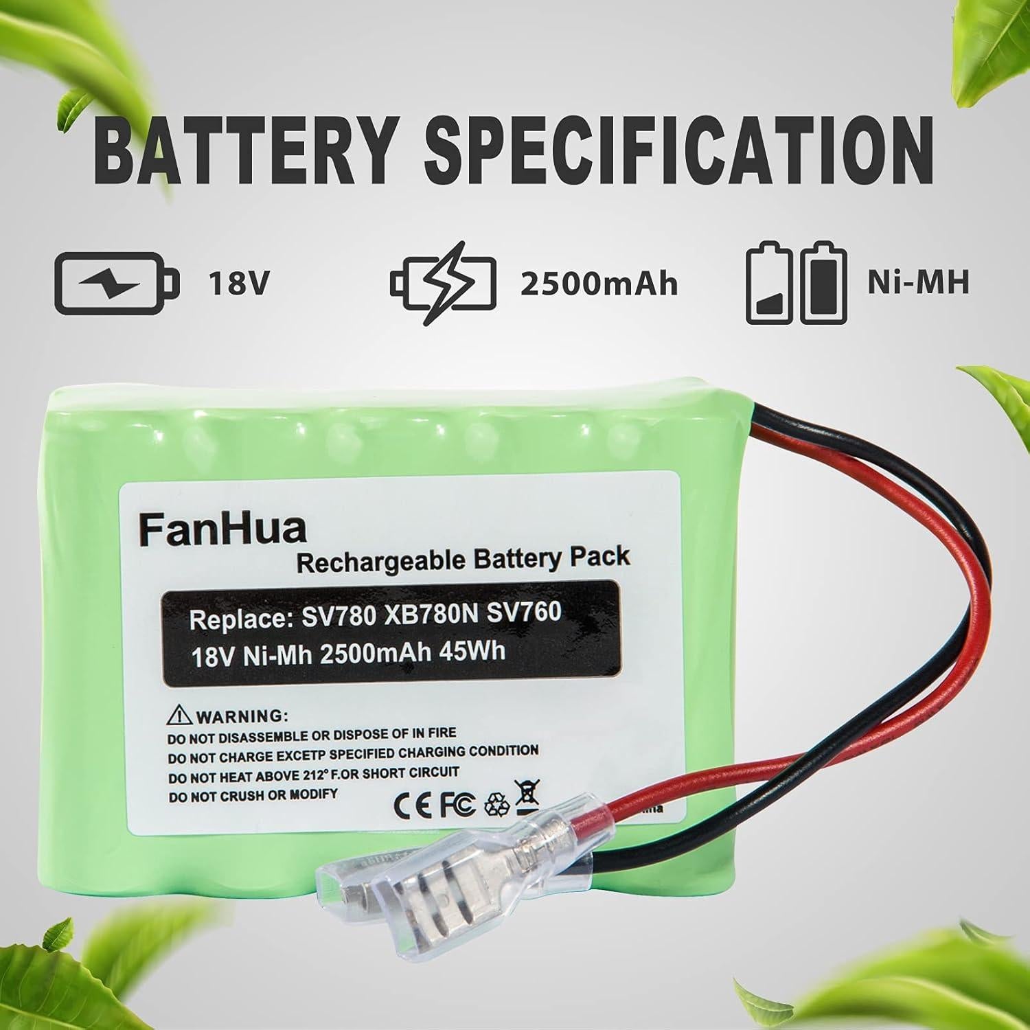 Batería Recargable 2500mAh 18V Fanhua para Aspiradora Shark