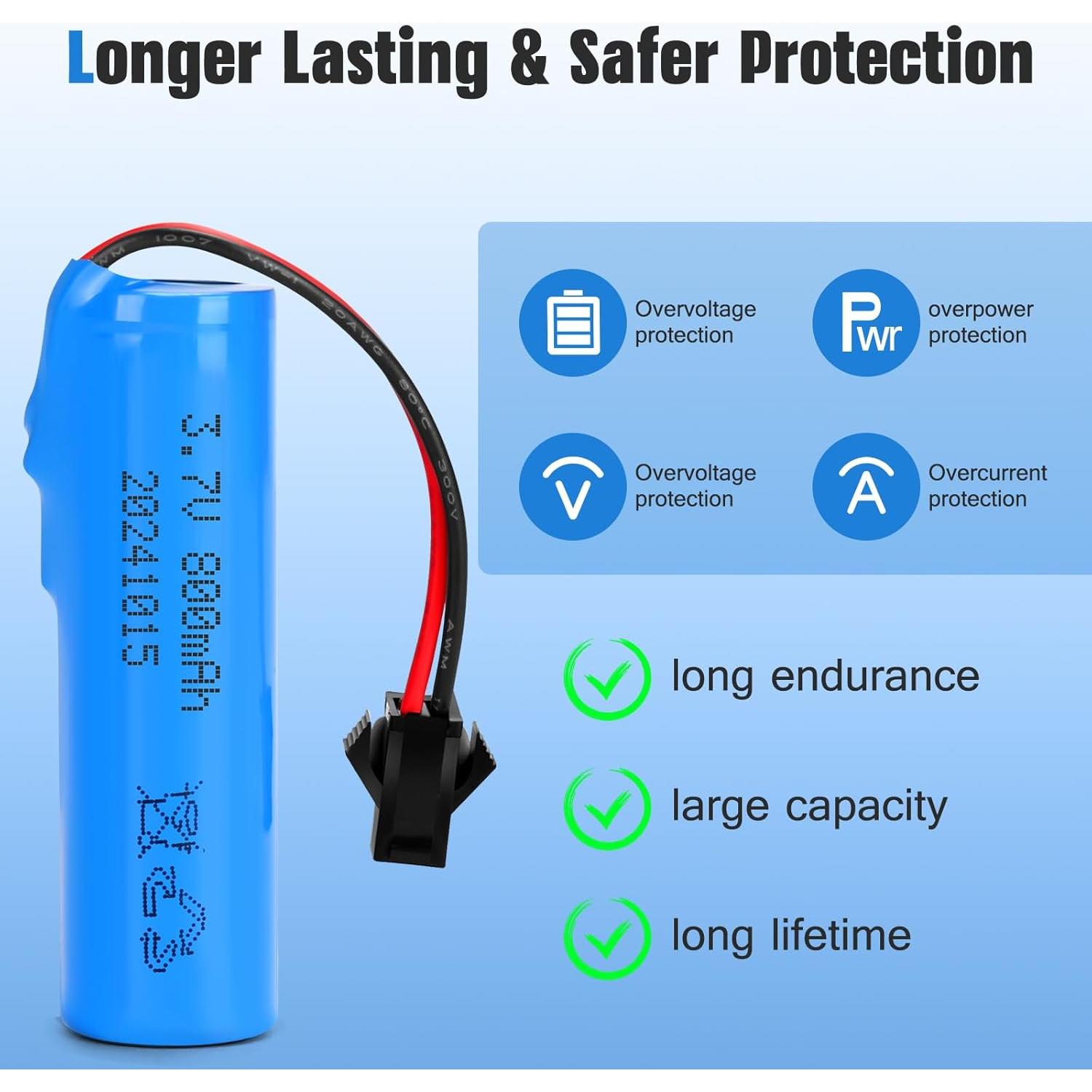 Paquete de 2 Baterías Recargables Li-ion 3.7V 800mAh Hainxc