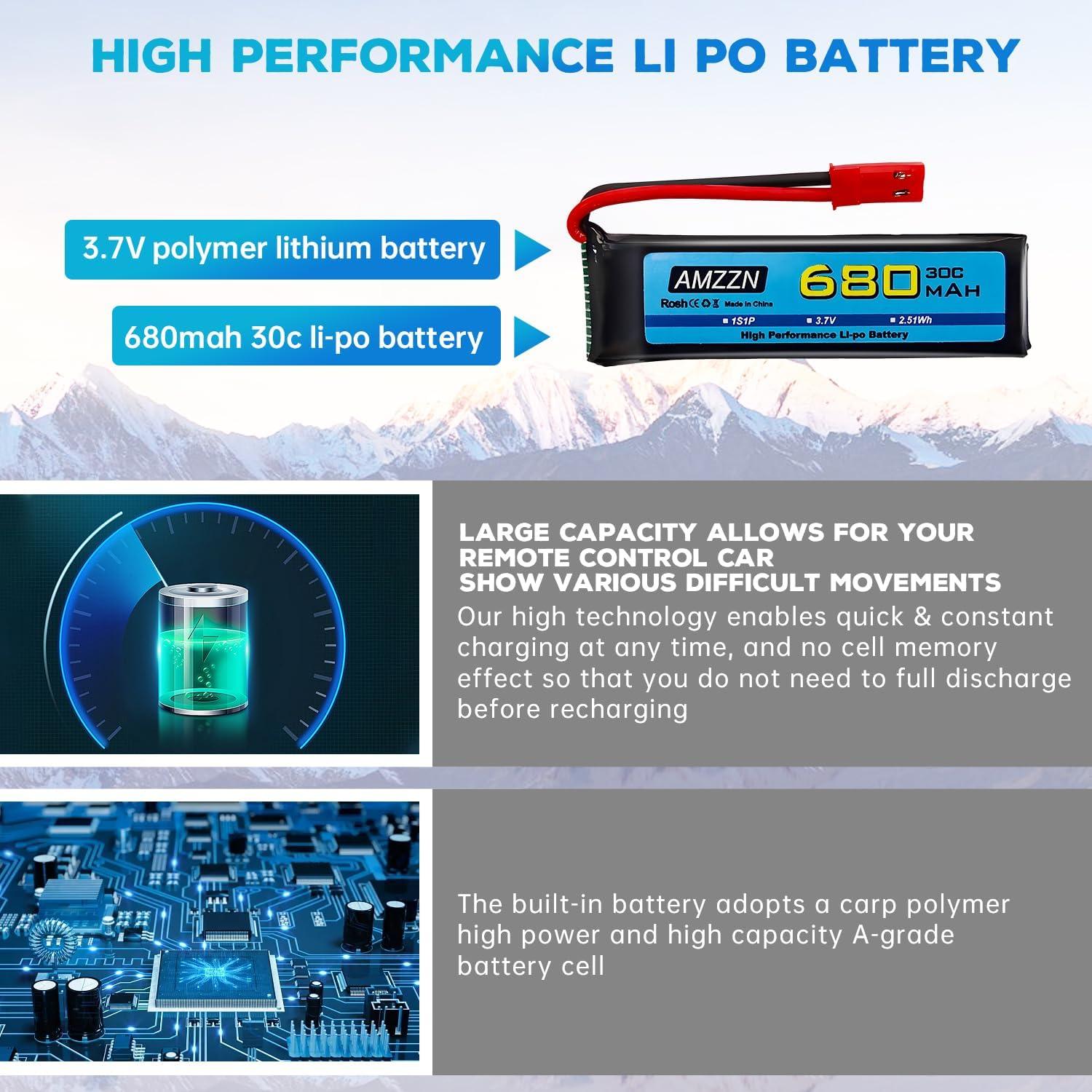 5 Baterías LiPo 3.7V 680mAh con Cargador 5-en-1 para Drones RC