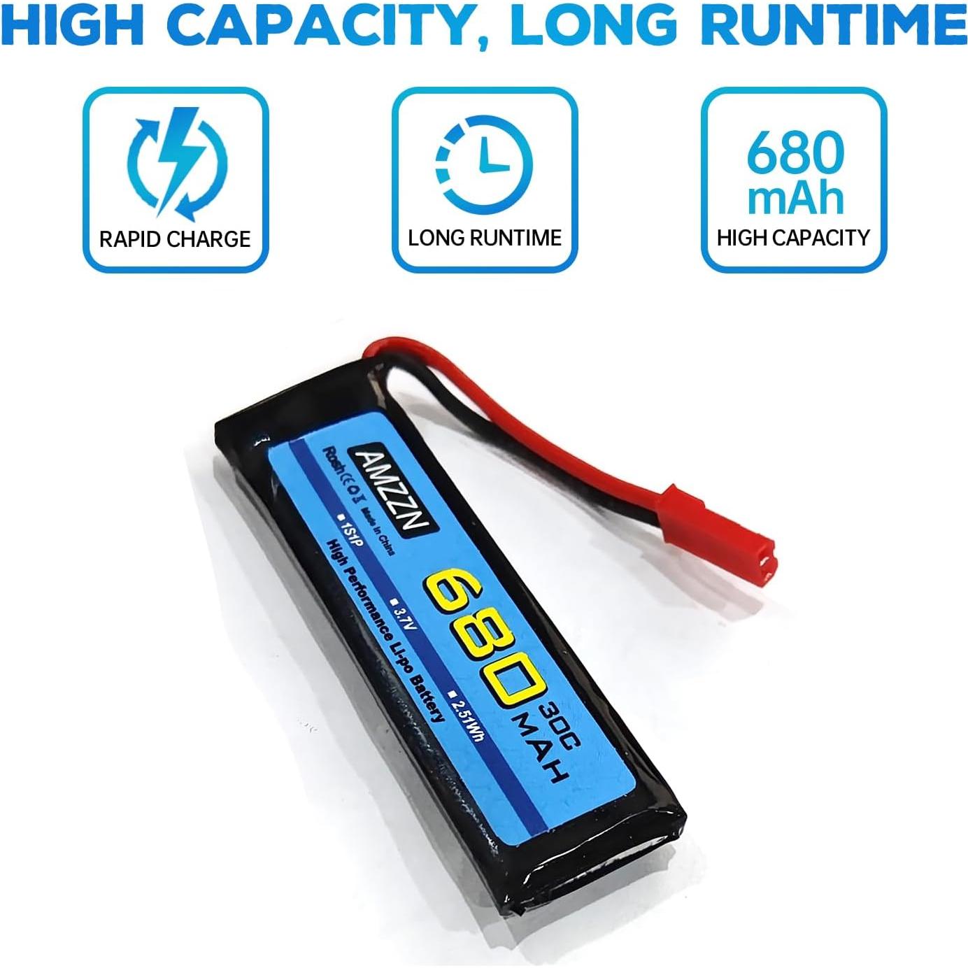 5 Baterías LiPo 3.7V 680mAh con Cargador 5-en-1 para Drones RC