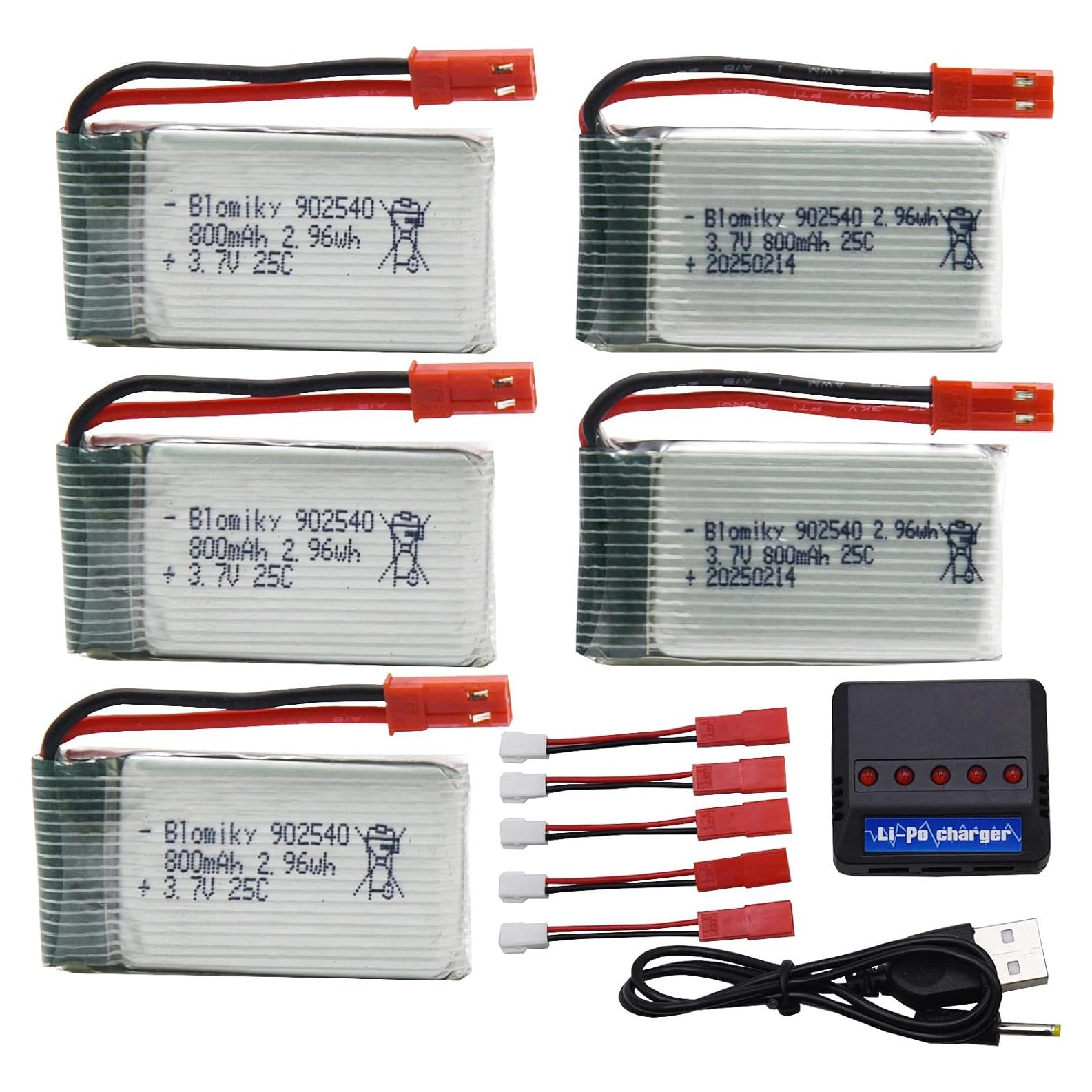 Baterías Recargables Li-Po 3.7V 800mAh Blomiky 5 Paquete con Cargador