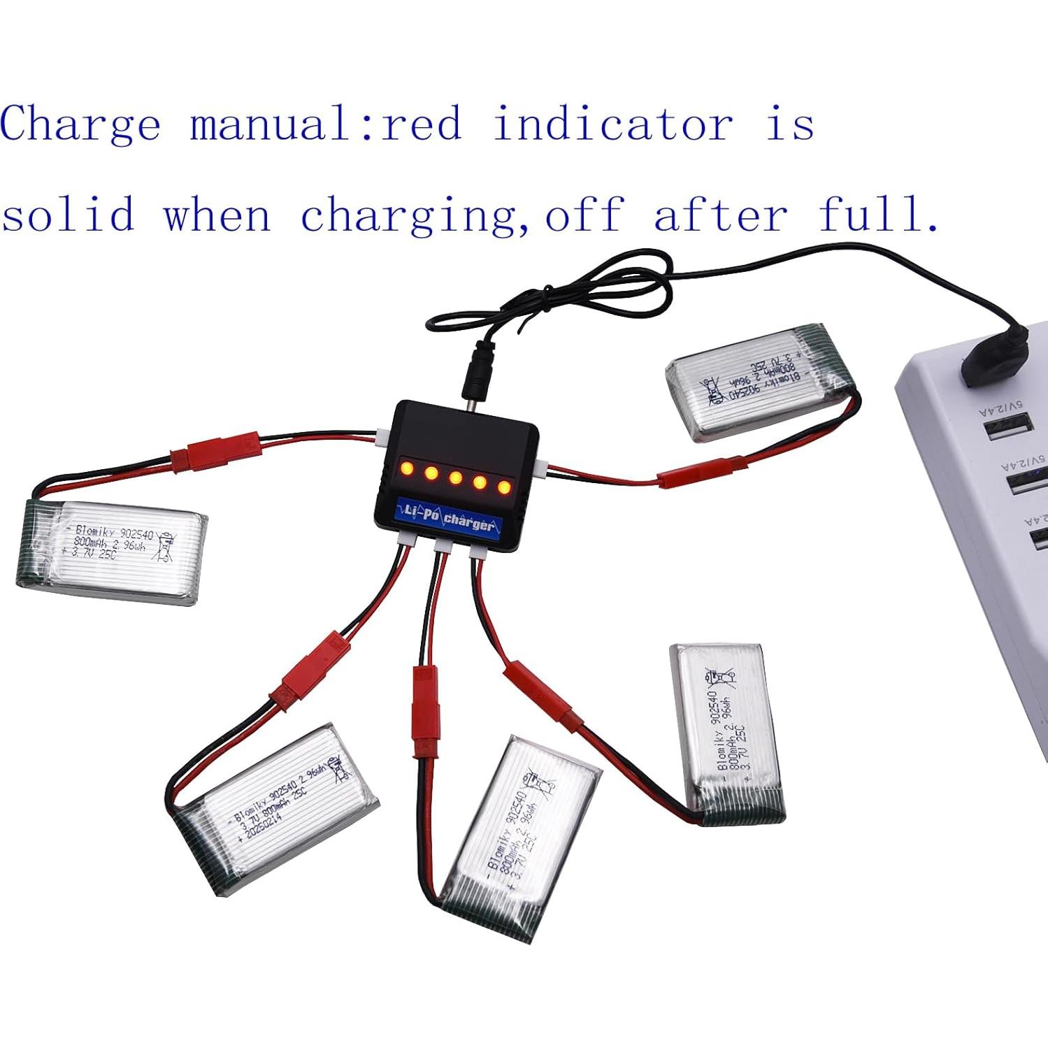Baterías Recargables Li-Po 3.7V 800mAh Blomiky 5 Paquete con Cargador