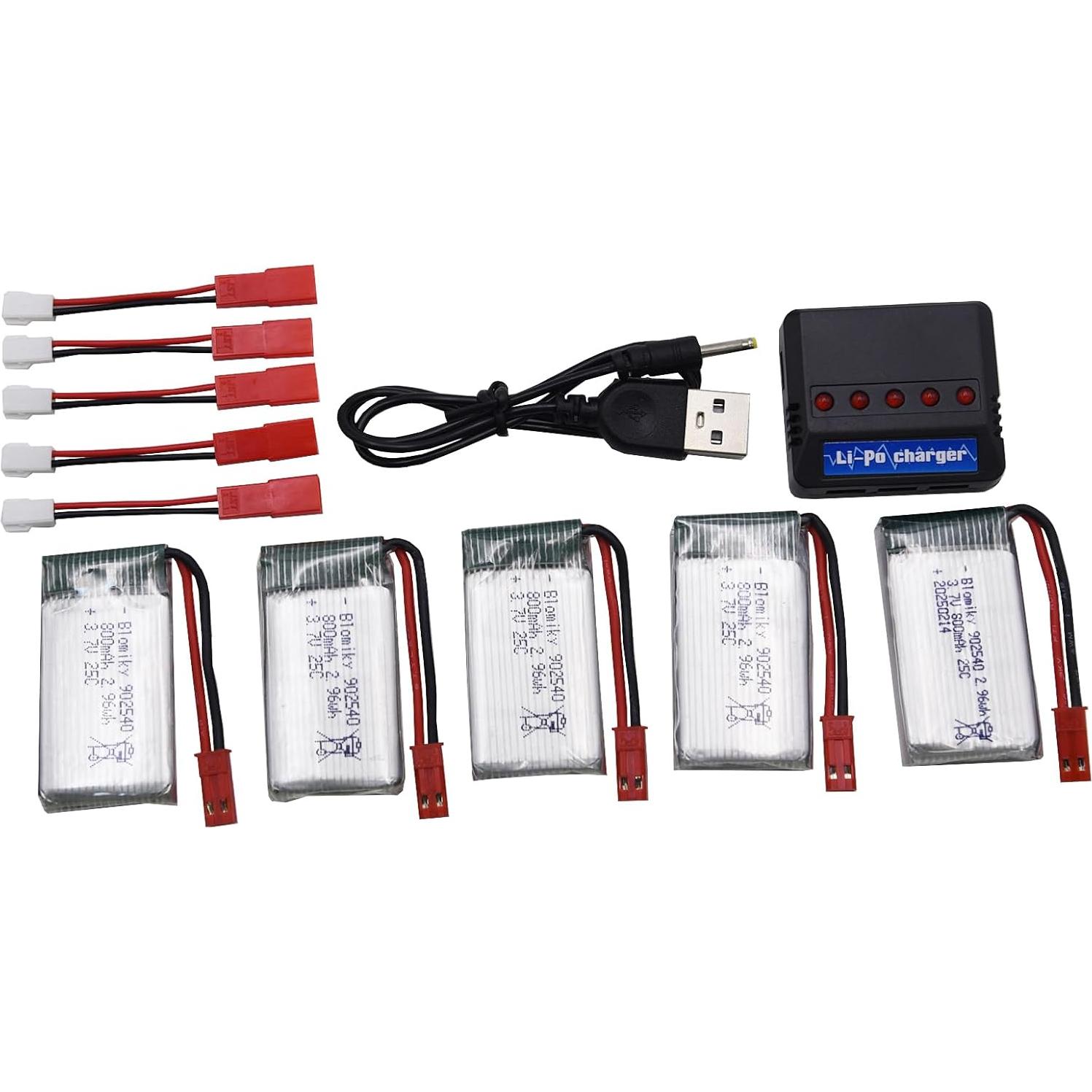 Baterías Recargables Li-Po 3.7V 800mAh Blomiky 5 Paquete con Cargador