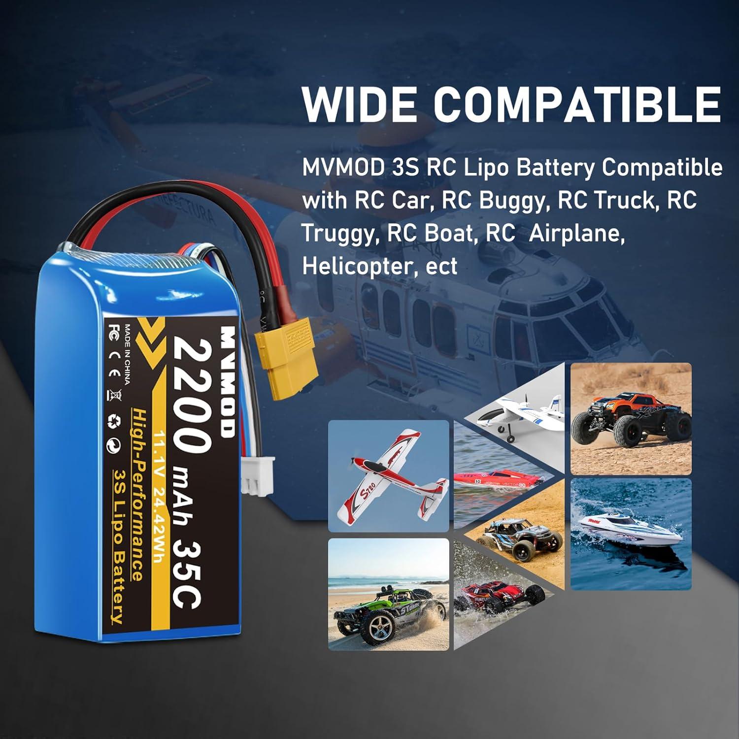 Batería LiPo 3S 2200mAh 11.1V 35C XT60 2 Paquetes RC