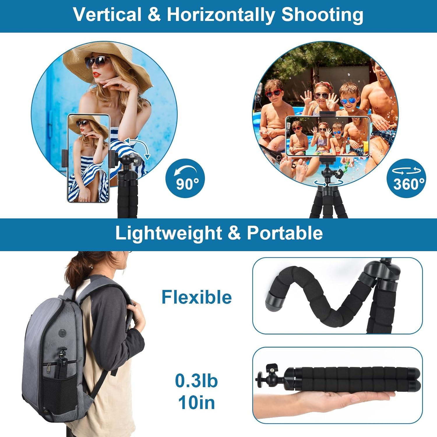 UTEBIT Flexible Phone Tripod with Phone Holder, 360°rotatable,Camera Tripod Compatible for Go Pro/Video Recording/Vlogging/Travel Photography