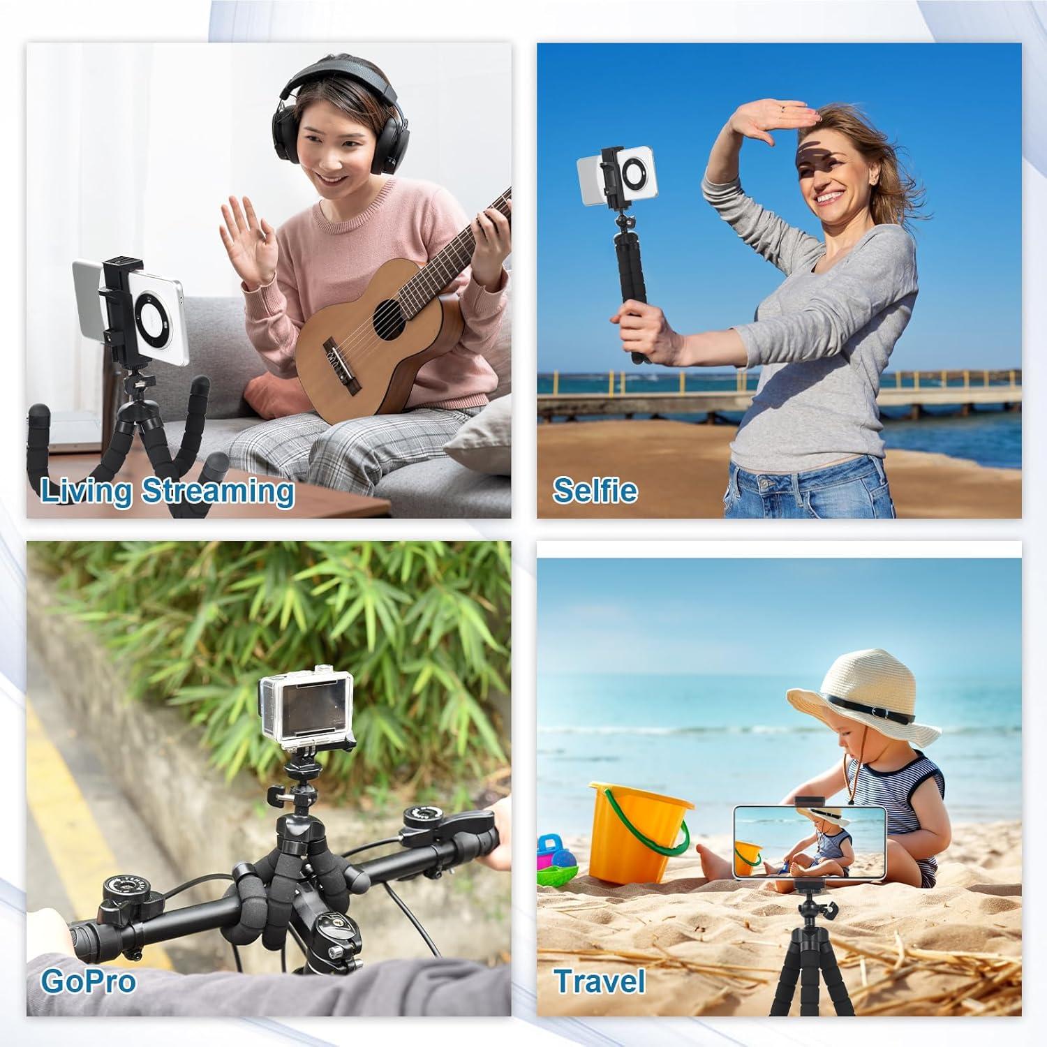 UTEBIT Flexible Phone Tripod with Phone Holder, 360°rotatable,Camera Tripod Compatible for Go Pro/Video Recording/Vlogging/Travel Photography