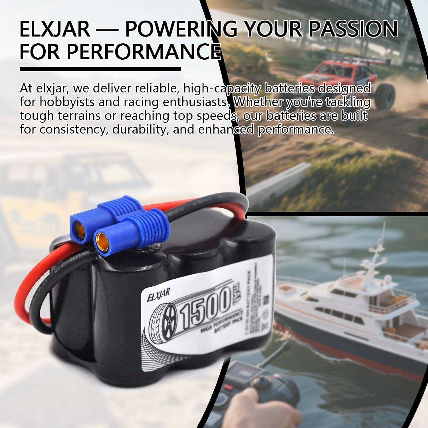 Batería Recargable NiMH 7.2V 1500mAh elxjar - Paquete de 2