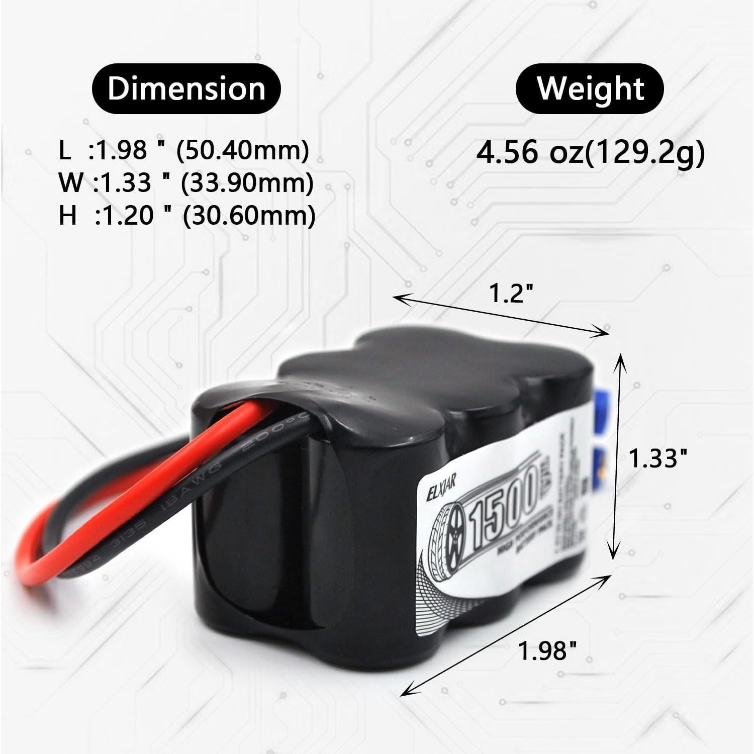 Batería Recargable NiMH 7.2V 1500mAh elxjar - Paquete de 2