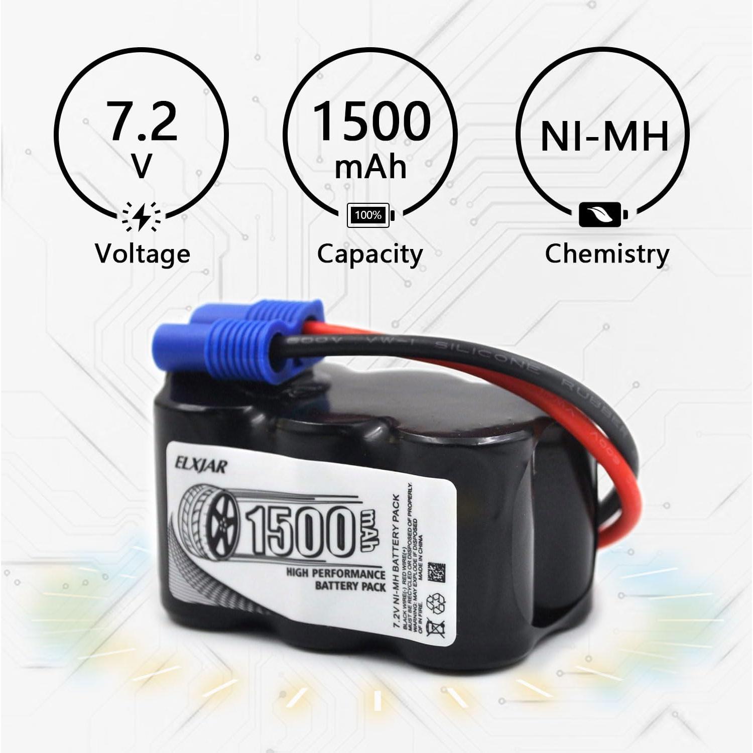 Batería Recargable NiMH 7.2V 1500mAh elxjar - Paquete de 2