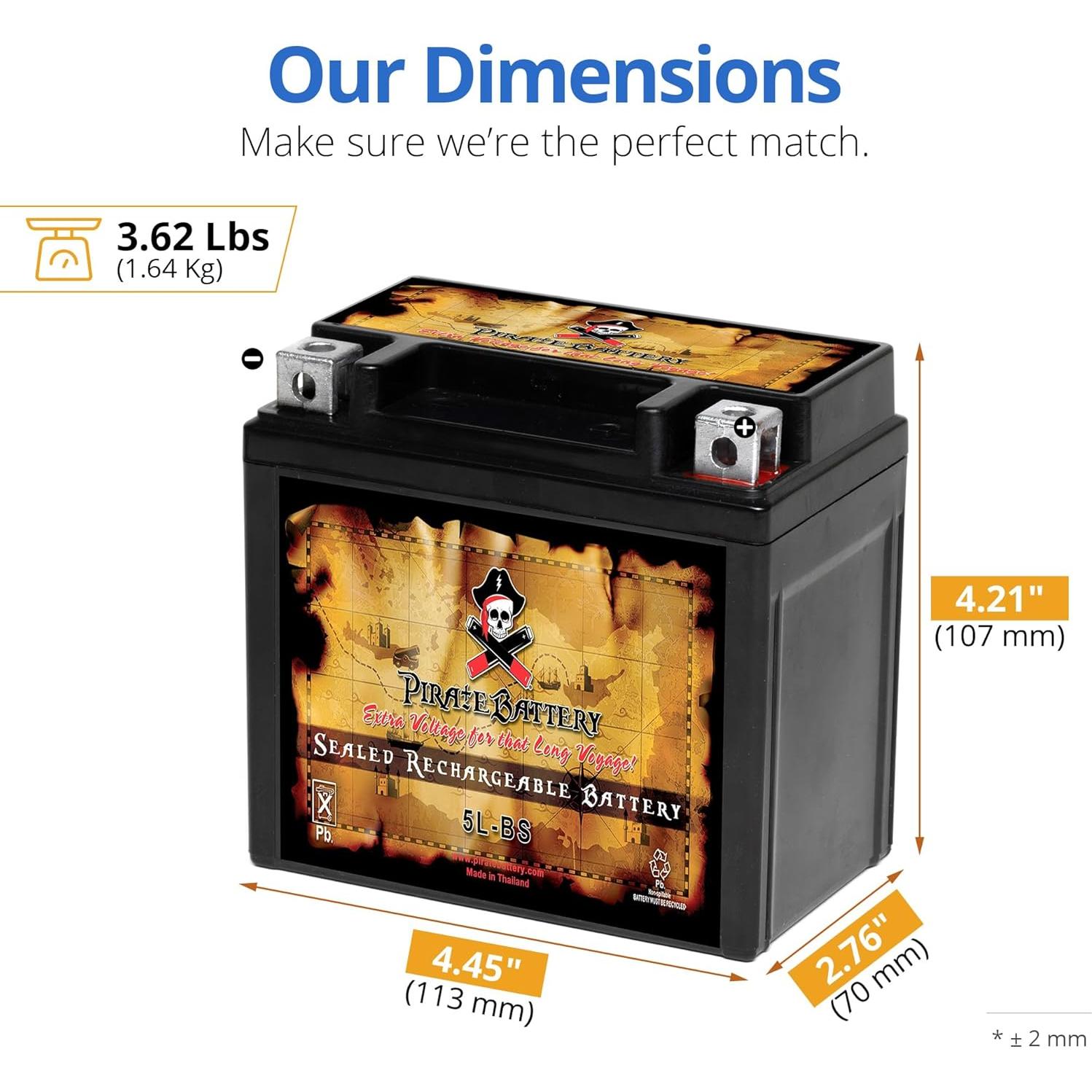 Batería Pirate YTX5L-BS 12V 4Ah AGM para ATV y motocicleta