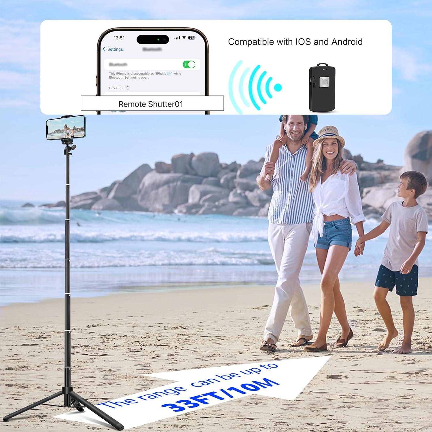 bluehorn Extendable 62 inches Aluminum Alloy Selfie Stick Phone Tripod Stand New Model with Wireless Remote Shutter Compatible with All Cell Phones/iPhone 17 pro max/air/16/15/14/13/Android